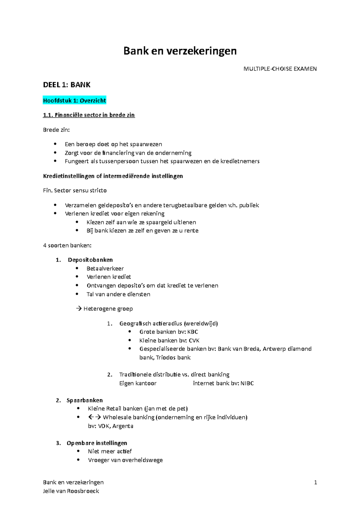 Samenvatting B En V - Bank En Verzekeringen EXAMEN DEEL 1: BANK ...