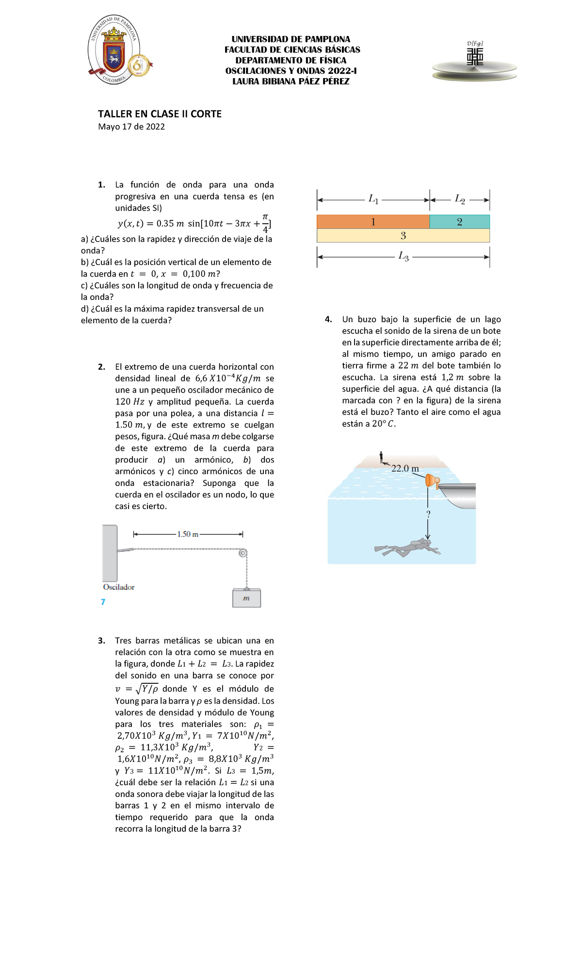 Taller En Clase II Corte - UNIVERSIDAD DE PAMPLONA FACULTAD DE CIENCIAS ...