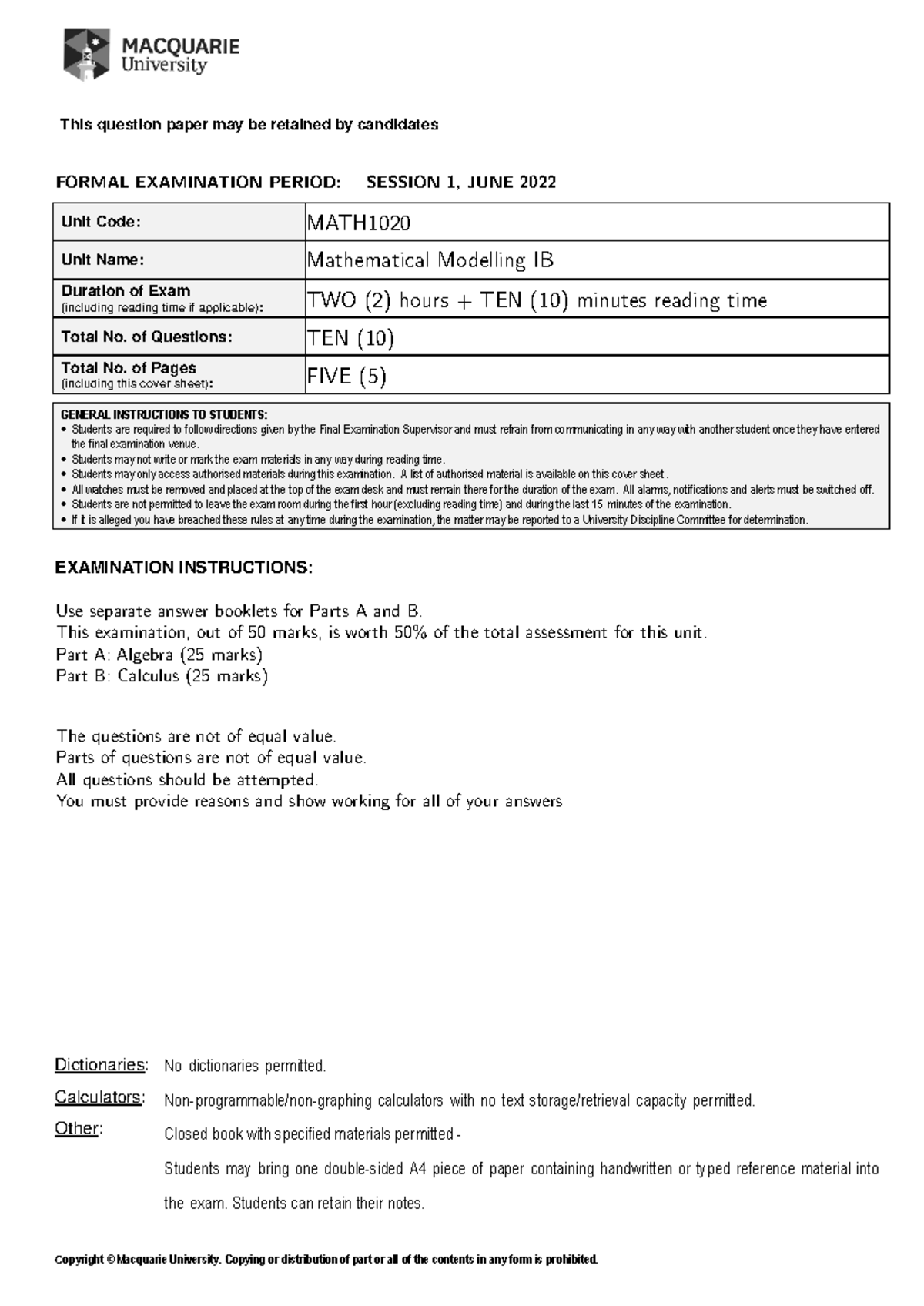 2 - huhuhuhu - This question paper may be retained by candidates ...