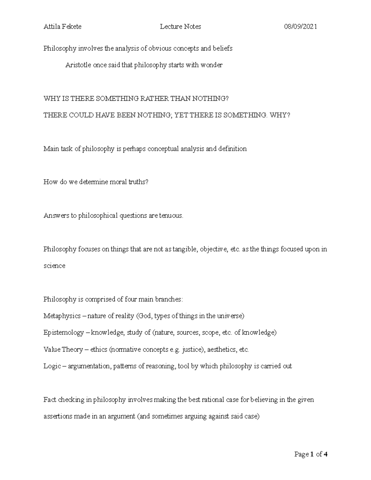 Week 1 Notes Course Introduction; Nuts and Bolts of Philosophy