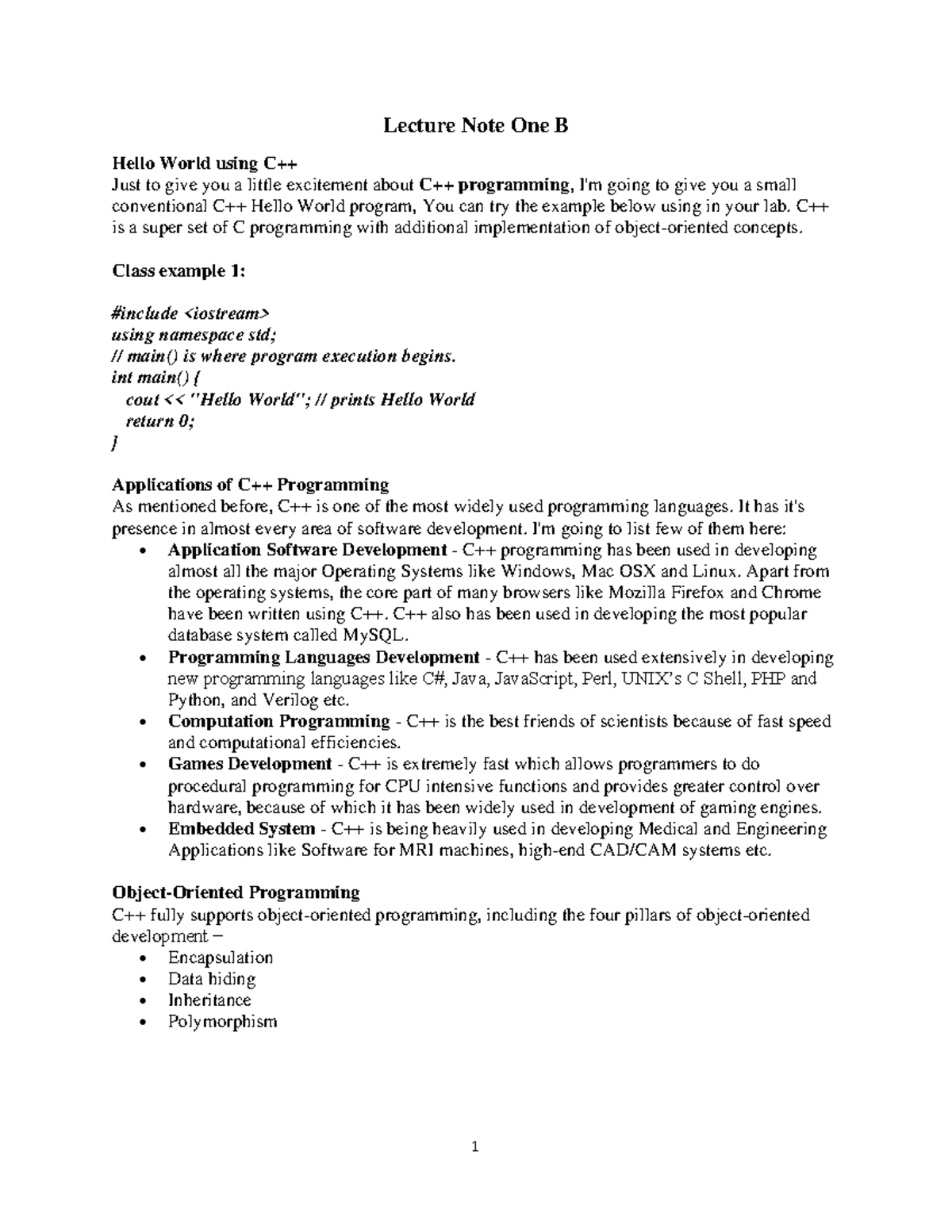 Lecture Note One B Other Examples - Lecture Note One B Hello World ...
