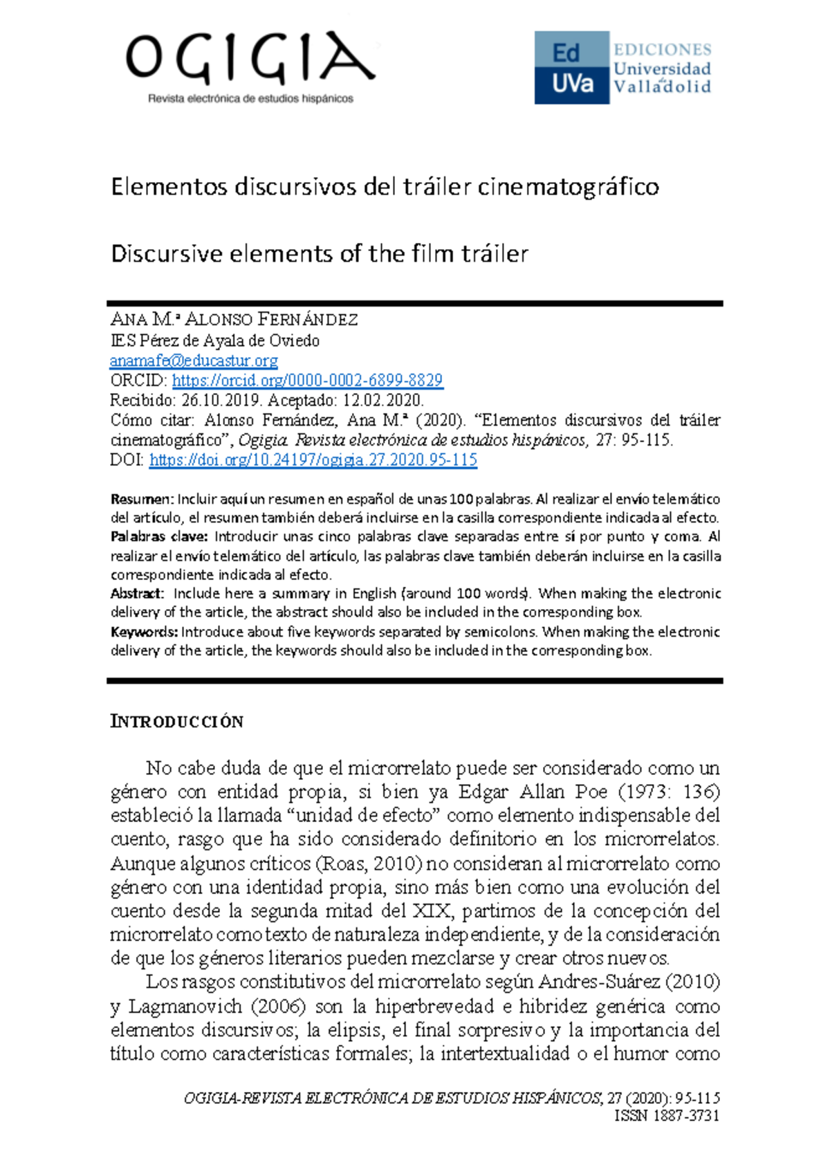 Dialnet Elementos Discursivos Del Trailer Cinematografico Ogigia Revista Electr Nica