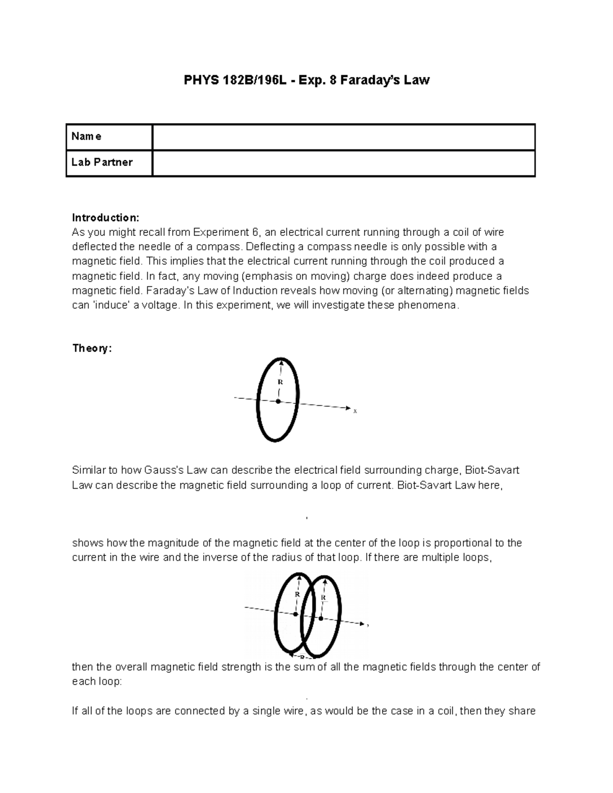 Lab 8 - Faraday's Law-1 - Lab 8 - Faraday's Law-1 - PHYS 182B/196L ...