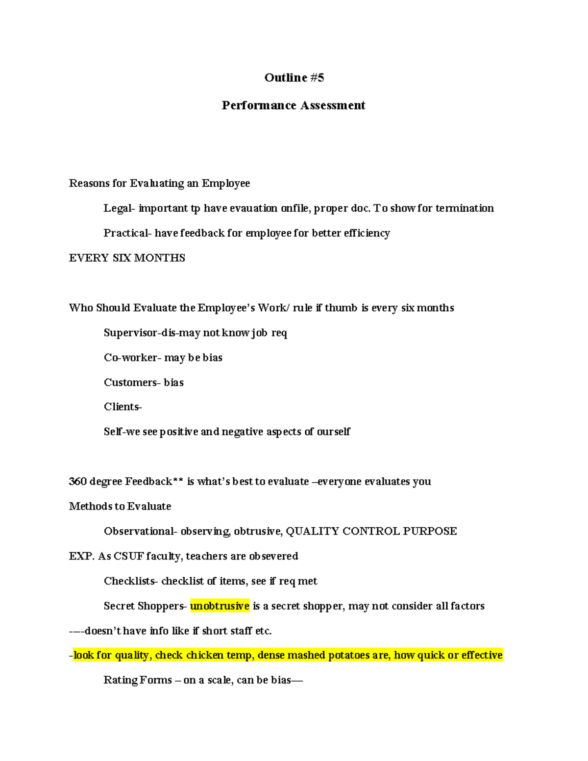 Outline for Performance Appraisal Lecture (1) (2) - Outline Performance ...