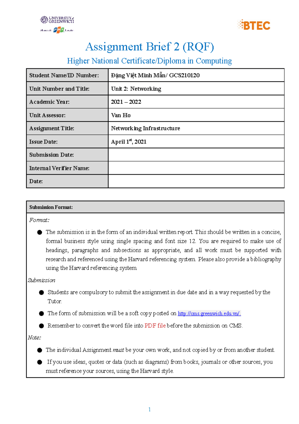 1 Unit 2 - Assignment Brief 2 - Assignment Brief 2 (RQF) Higher ...