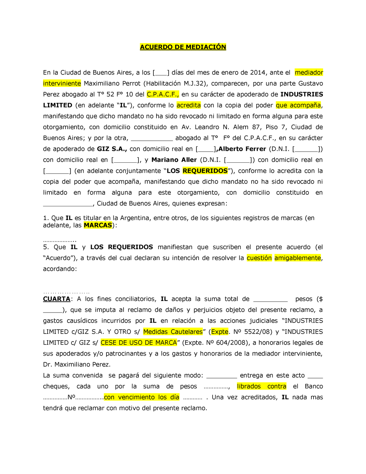 Acuerdo DE MediaciÓn Source - ACUERDO DE En la Ciudad de Buenos Aires ...