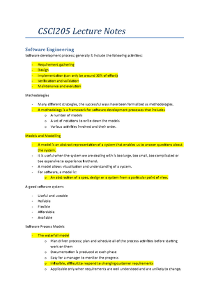 Summary - study notes - CSCI205 NOTES REQUIREMENT ENGINEERING ...