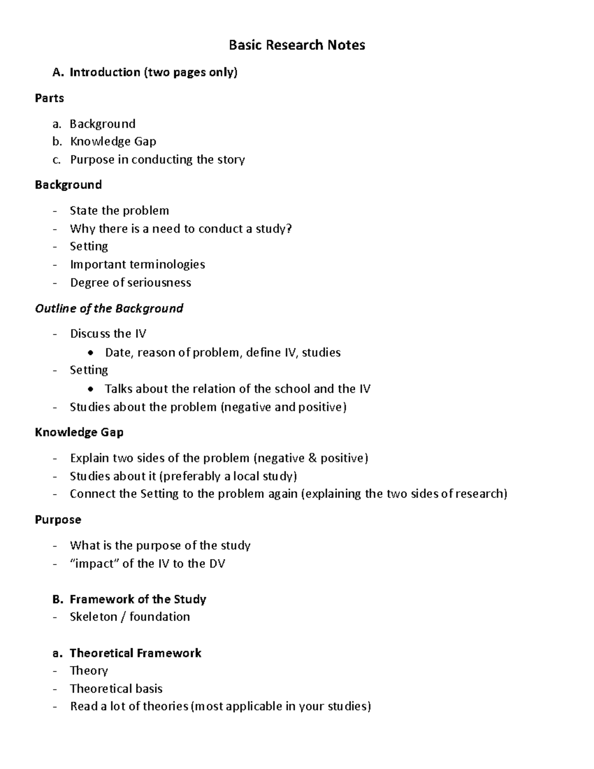 BR Notes l Chapter 1 - Basic Research Notes A. Introduction (two pages ...