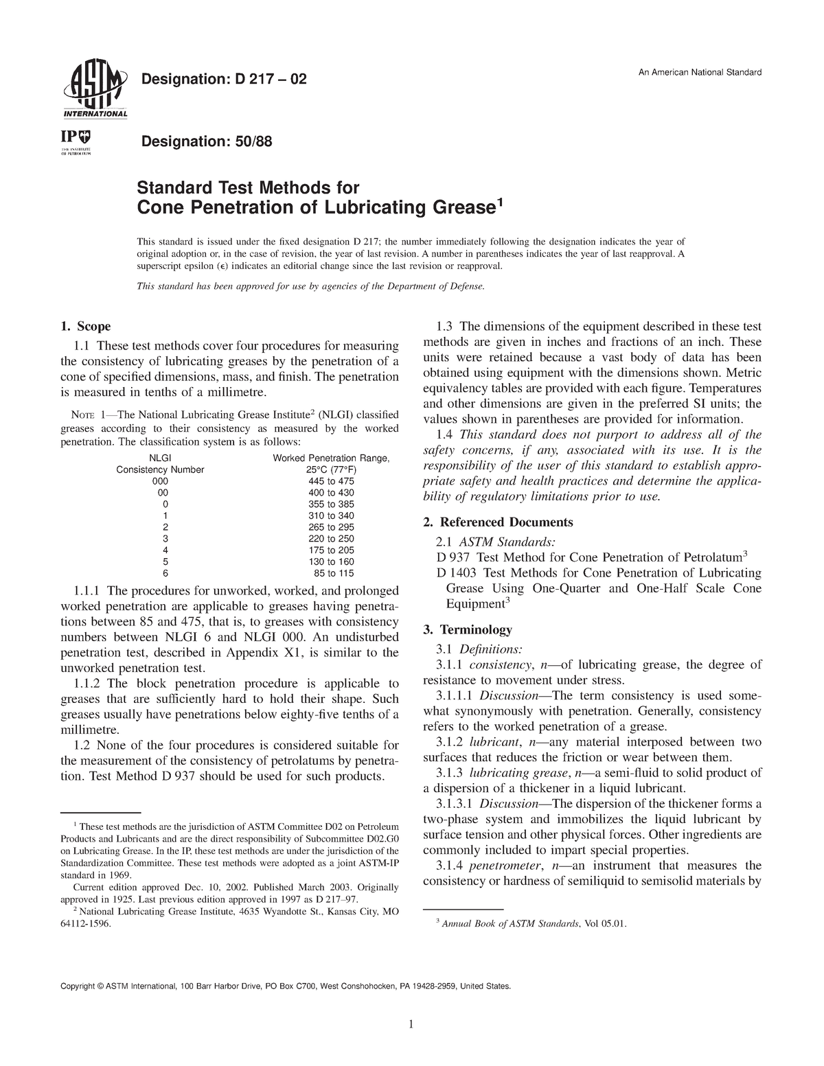 ASTM D217 - One - Designation: D 217 – 02 Designation: 50/ An American ...