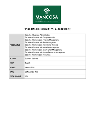 Business Statistics Module Guidelines - MANCOSA - StuDocu