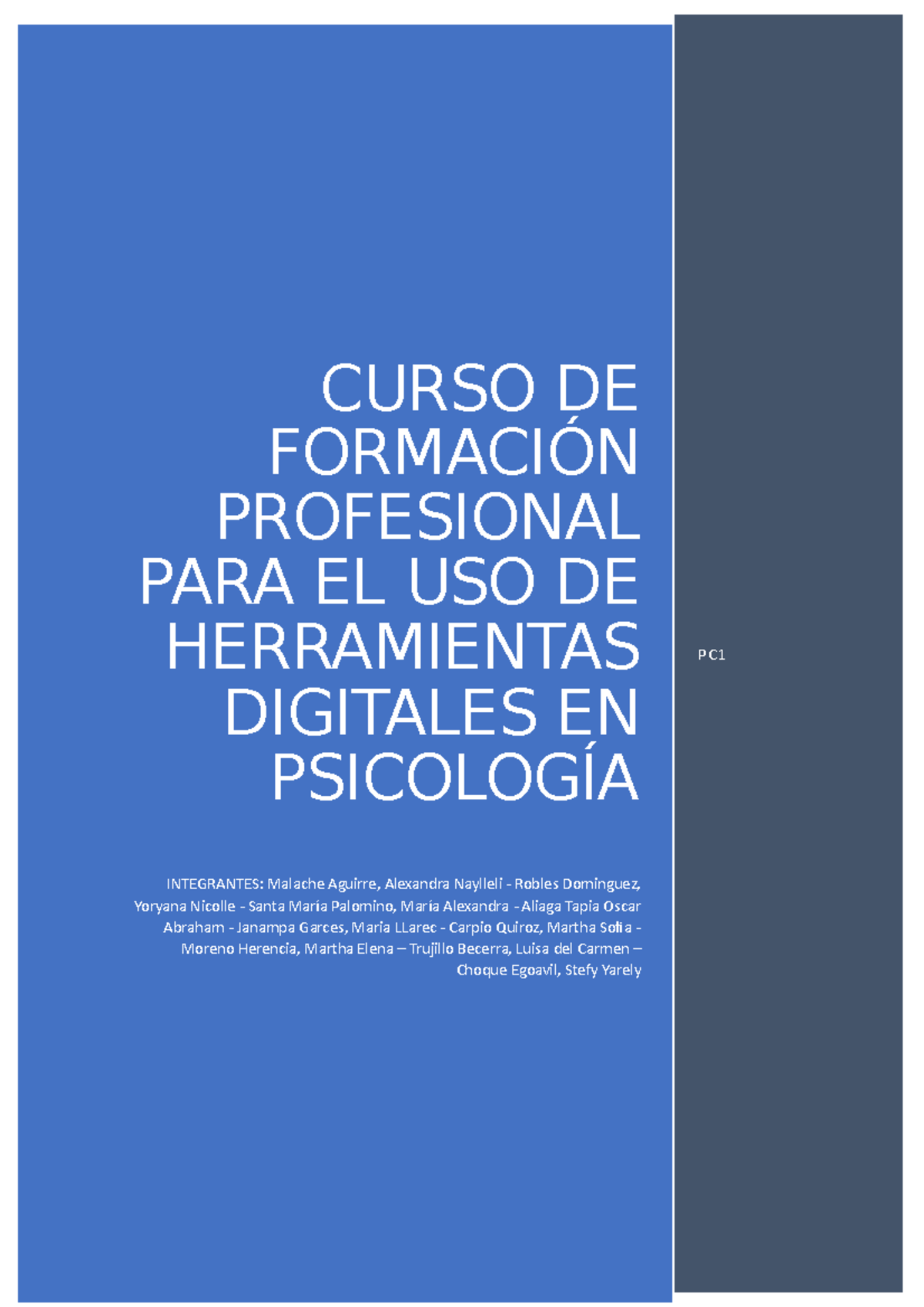 Practica Calificada 1 - primer semestre - ciclo 1 - CURSO DE FORMACIÓN  PROFESIONAL PARA EL USO DE - Studocu