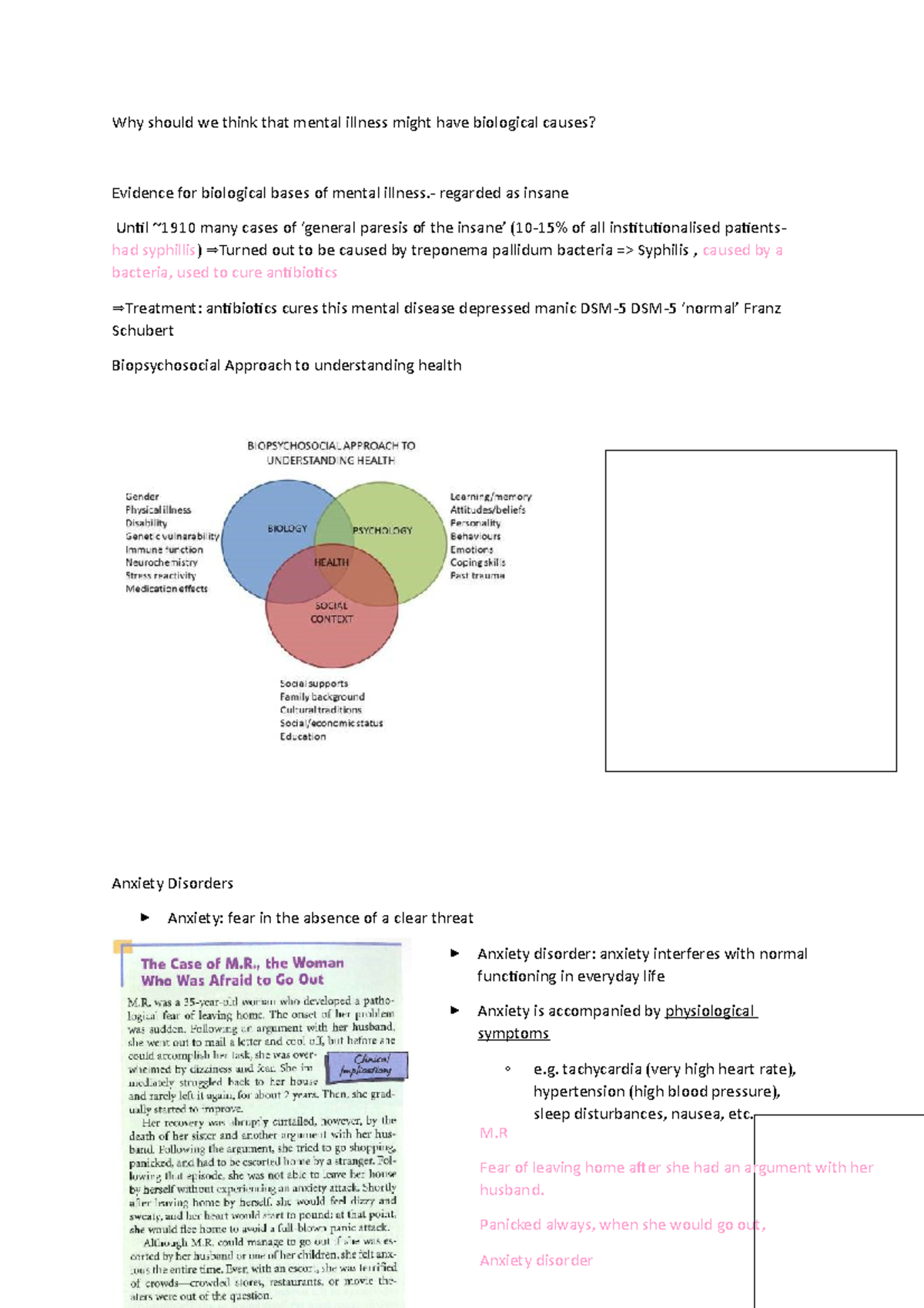 Anxiety - Lecture notes 1 - Why should we think that mental illness ...