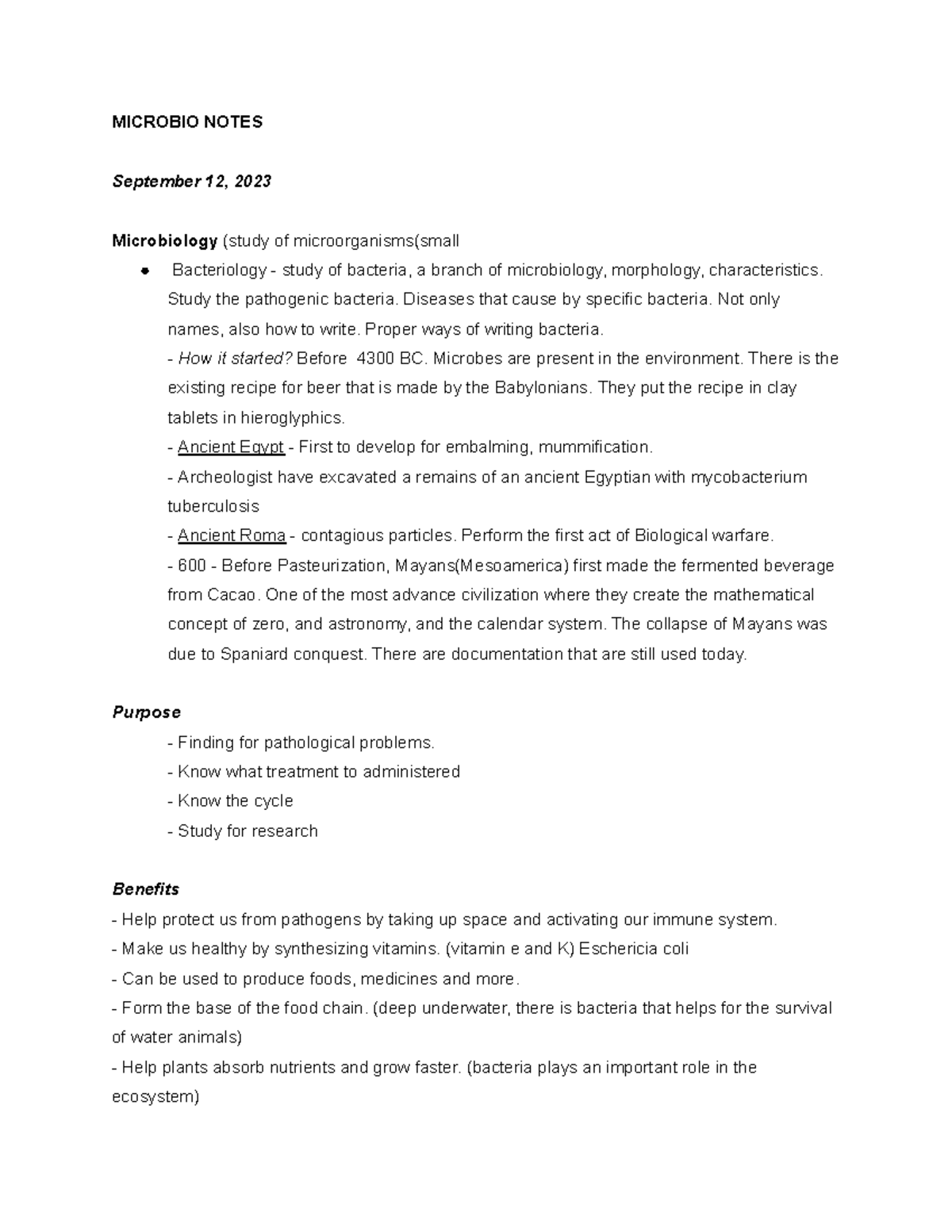 Microbio- Notes - ma'am bayot lecture - MICROBIO NOTES September 12 ...