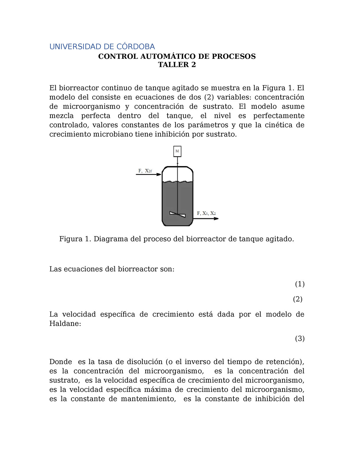 Taller 2 Control Automático DE Procesos - UNIVERSIDAD DE CÓRDOBA ...