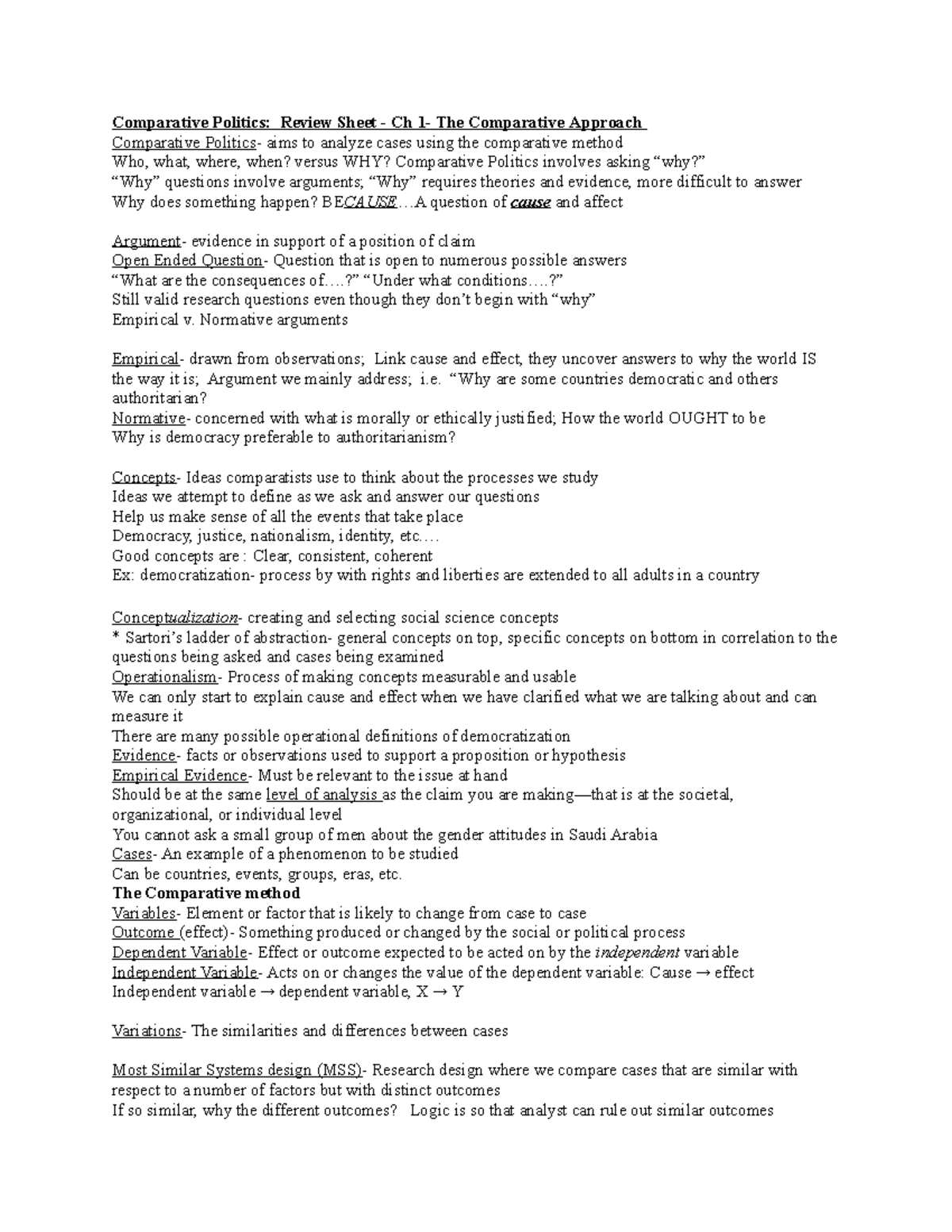 Ch 1 Comparative Analysis - Comparative Politics: Review Sheet - Ch 1 ...