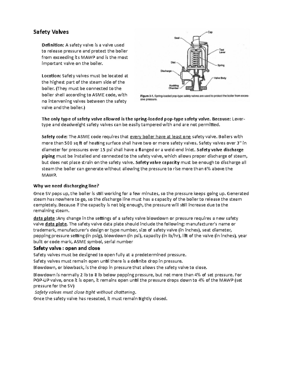 ESET212 Lecture Notes Safety Valves Definition A safety valve is a