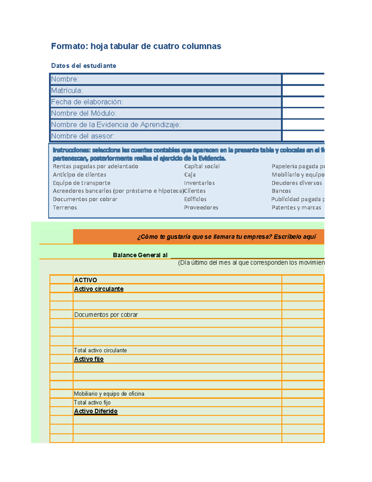 Ea4 formato nuevo - Formato: hoja tabular de cuatro columnas ACTIVO ...
