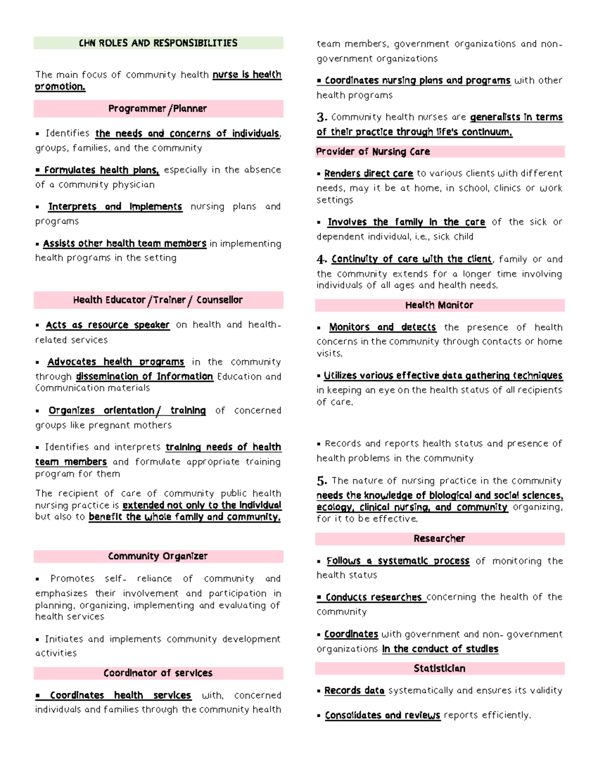 WEEK 1 CHN ROLES AND RESPONSIBILITIES - CHN ROLES AND RESPONSIBILITIES ...