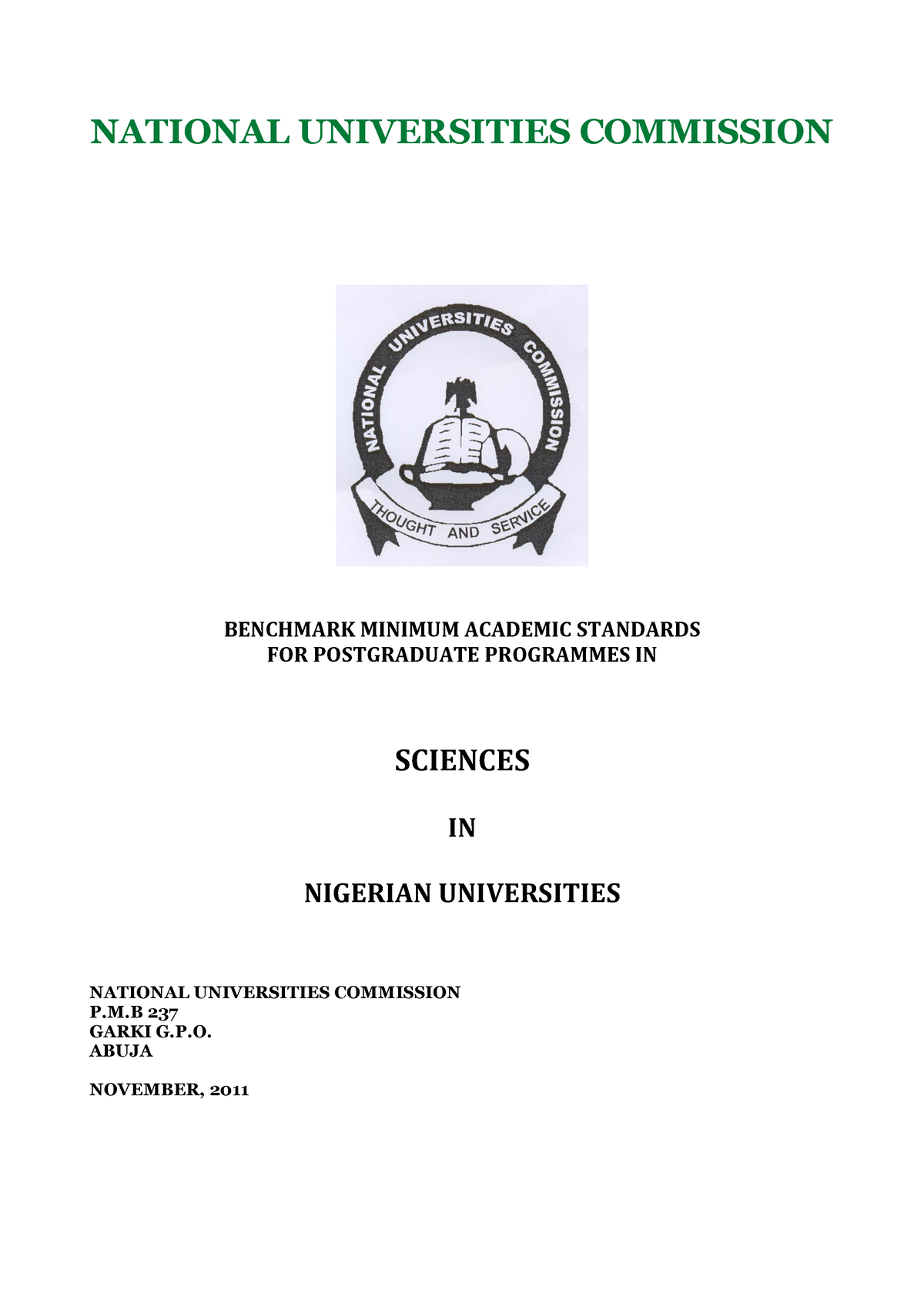 PG BMAS Science - NATIONAL UNIVERSITIES COMMISSION BENCHMARK MINIMUM ...