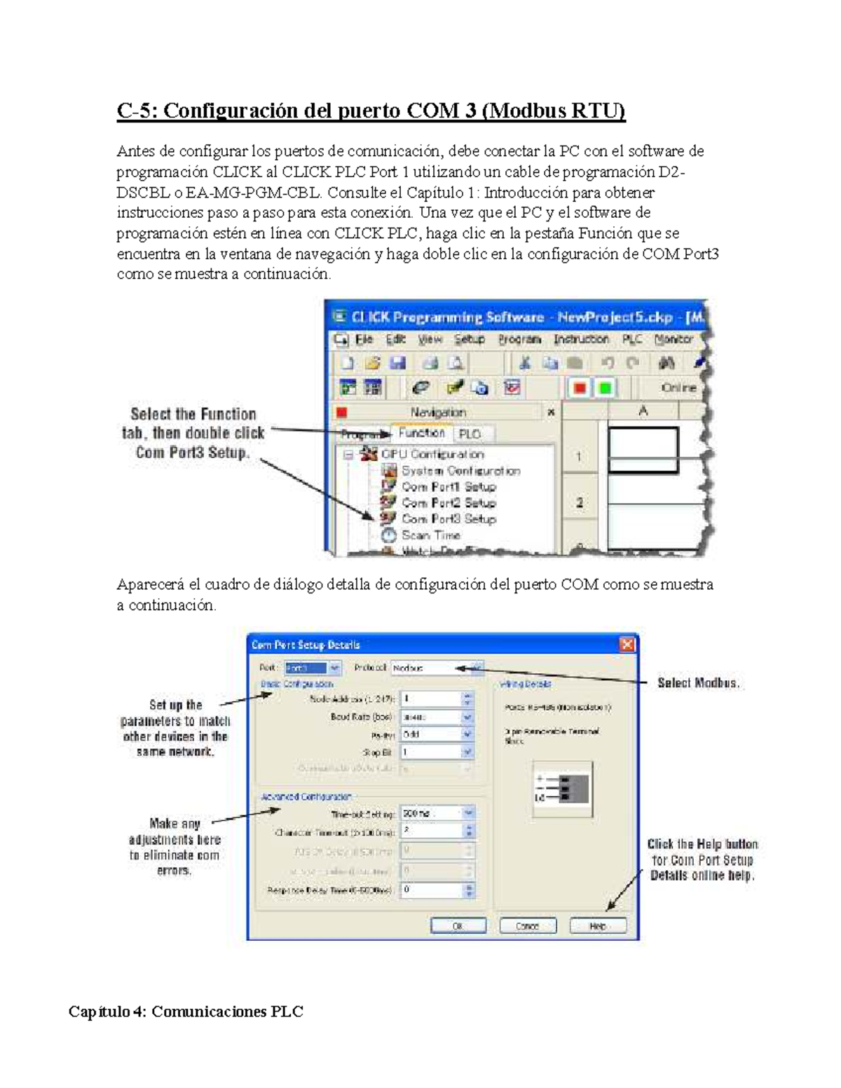 Traduccion Manual Modbus - C-5: Configuración del puerto COM 3 (Modbus ...