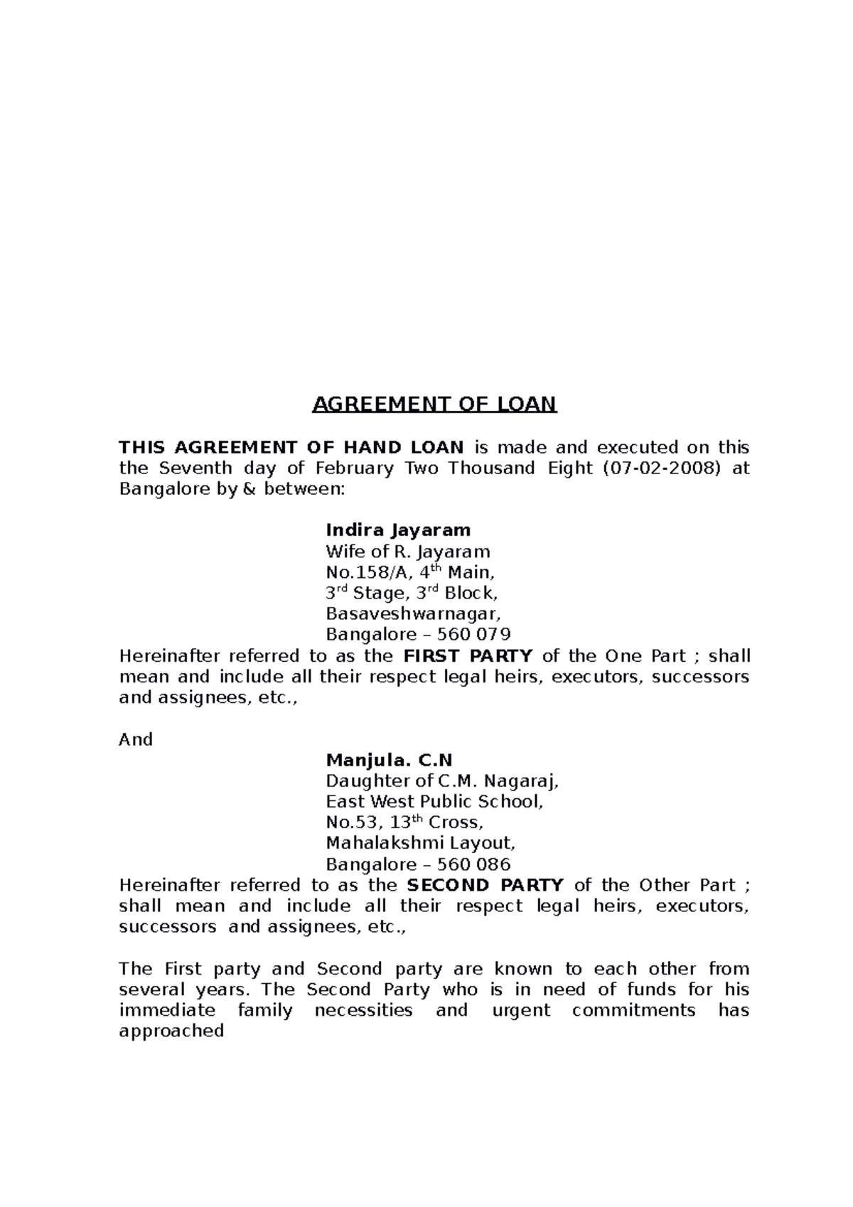 Assignment No.28Agreement of Hand Loan AGREEMENT OF LOAN THIS