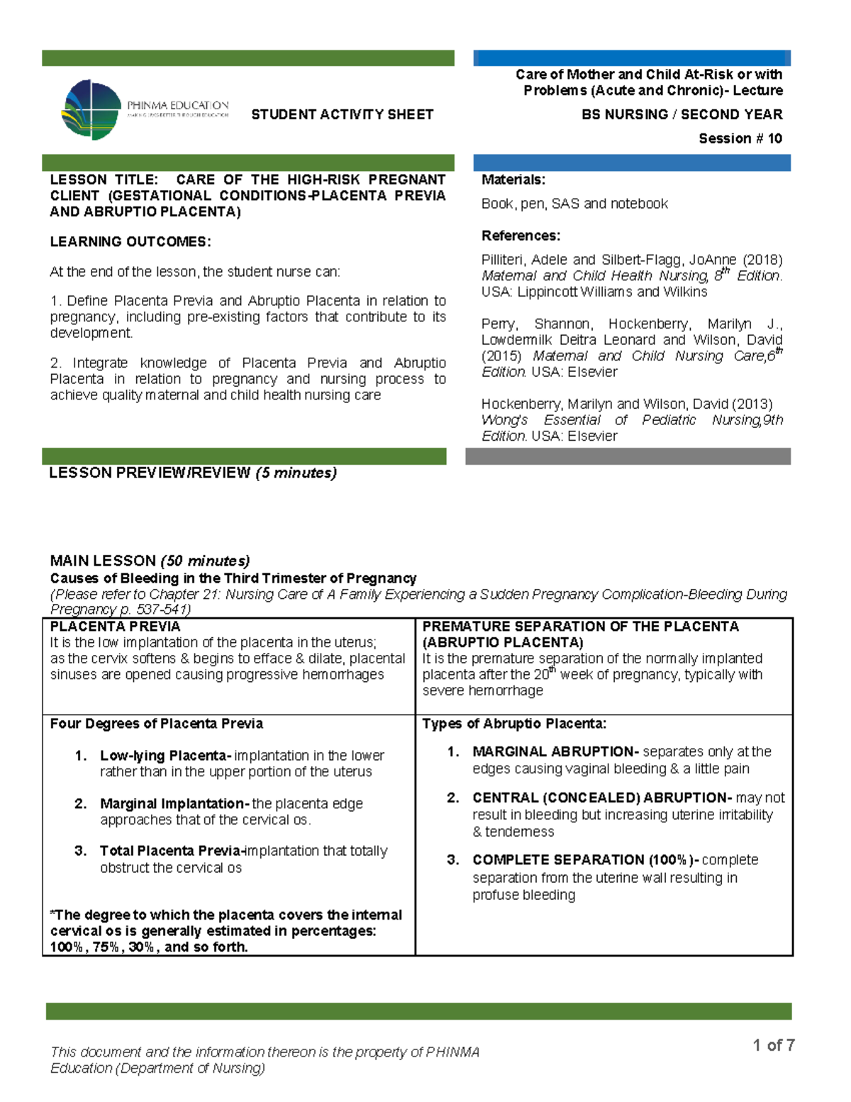 Module 10 Student Activity Sheet - This document and the information ...