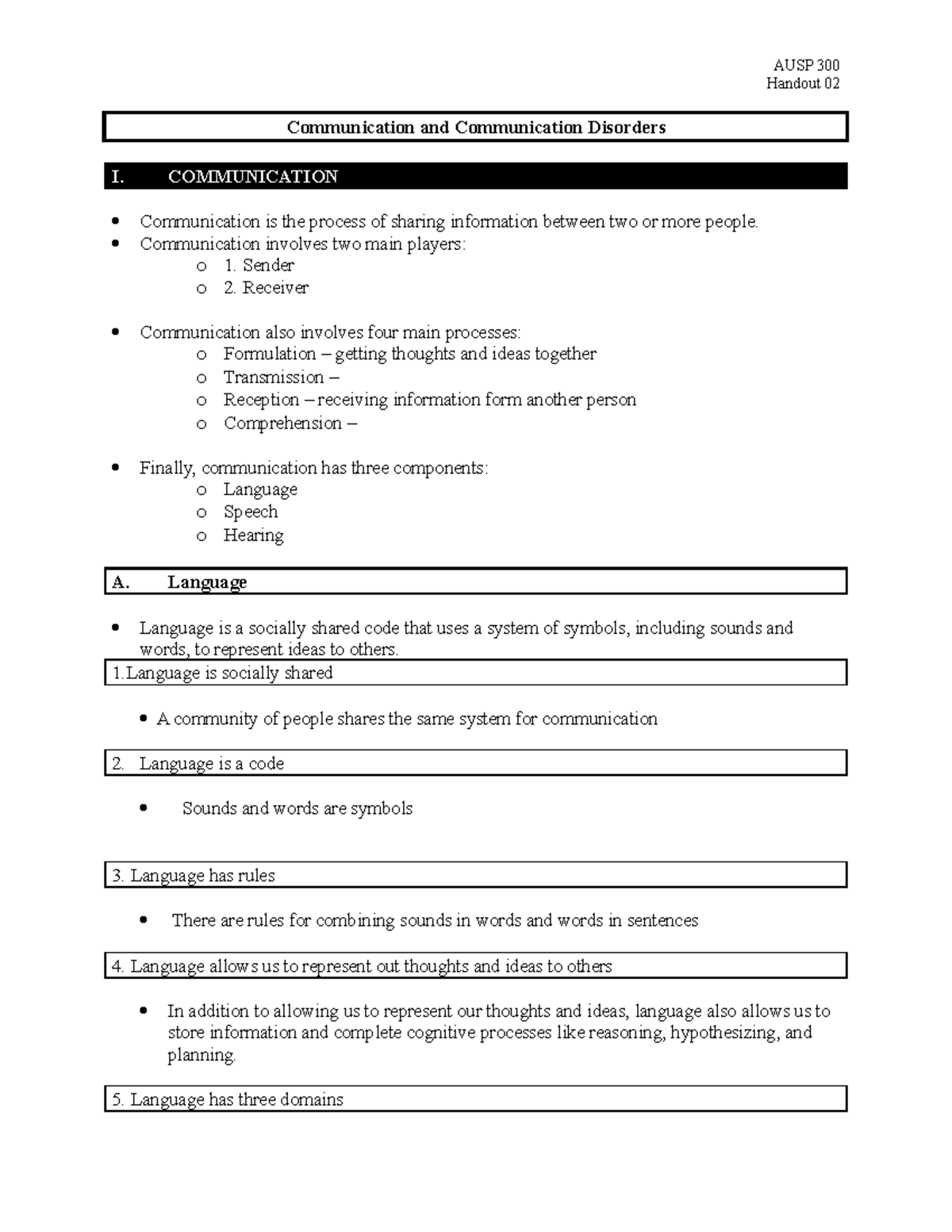 Chapter 2 AUSP - Lecture notes 2-3 - AUSP 300 Handout 02 Communication ...