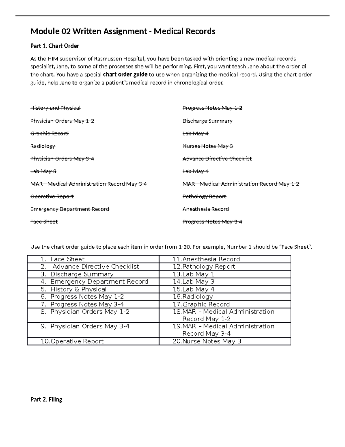 Medical Records Assignment 052018 Module 02 Written Assignment