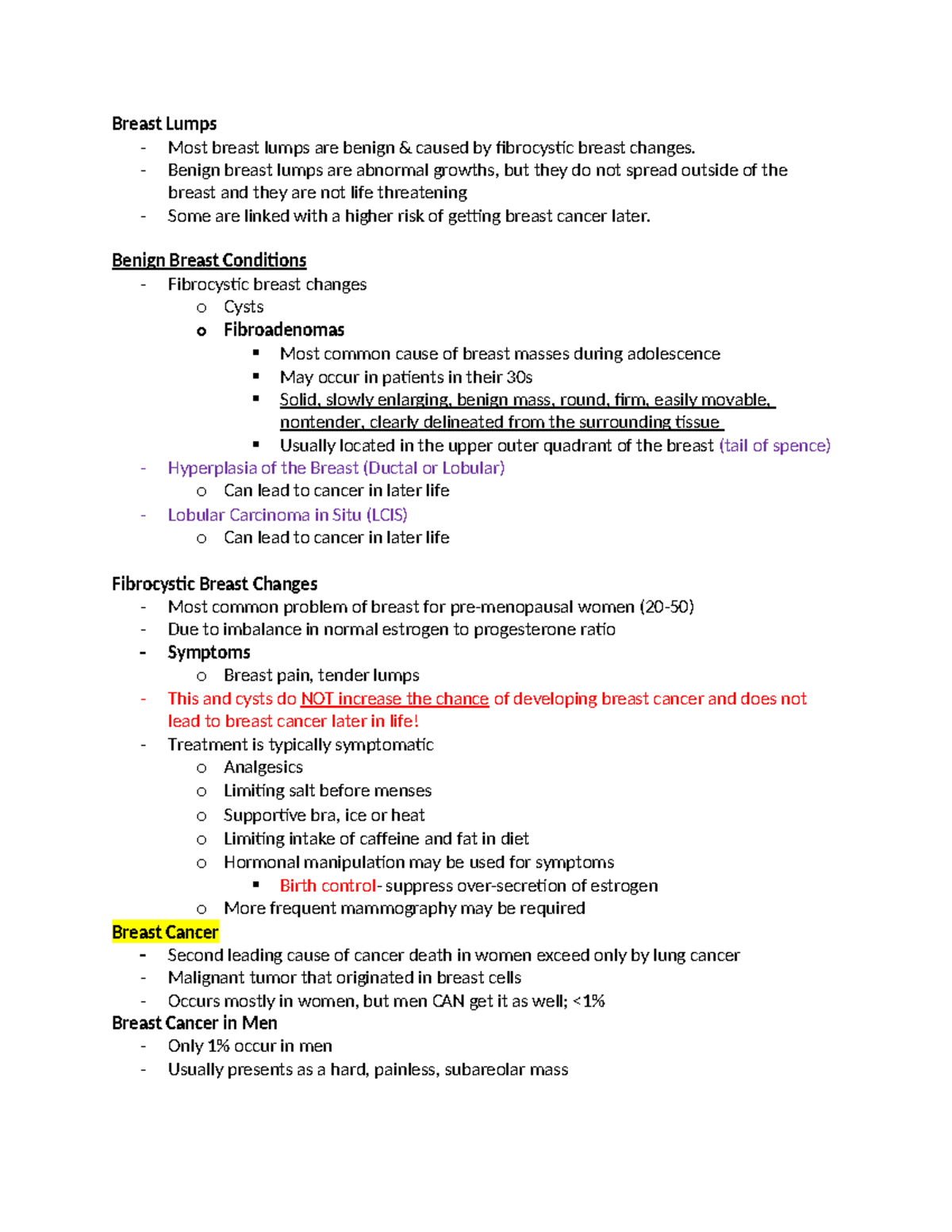 Breast Cancer notes - Breast Lumps - Most breast lumps are benign ...