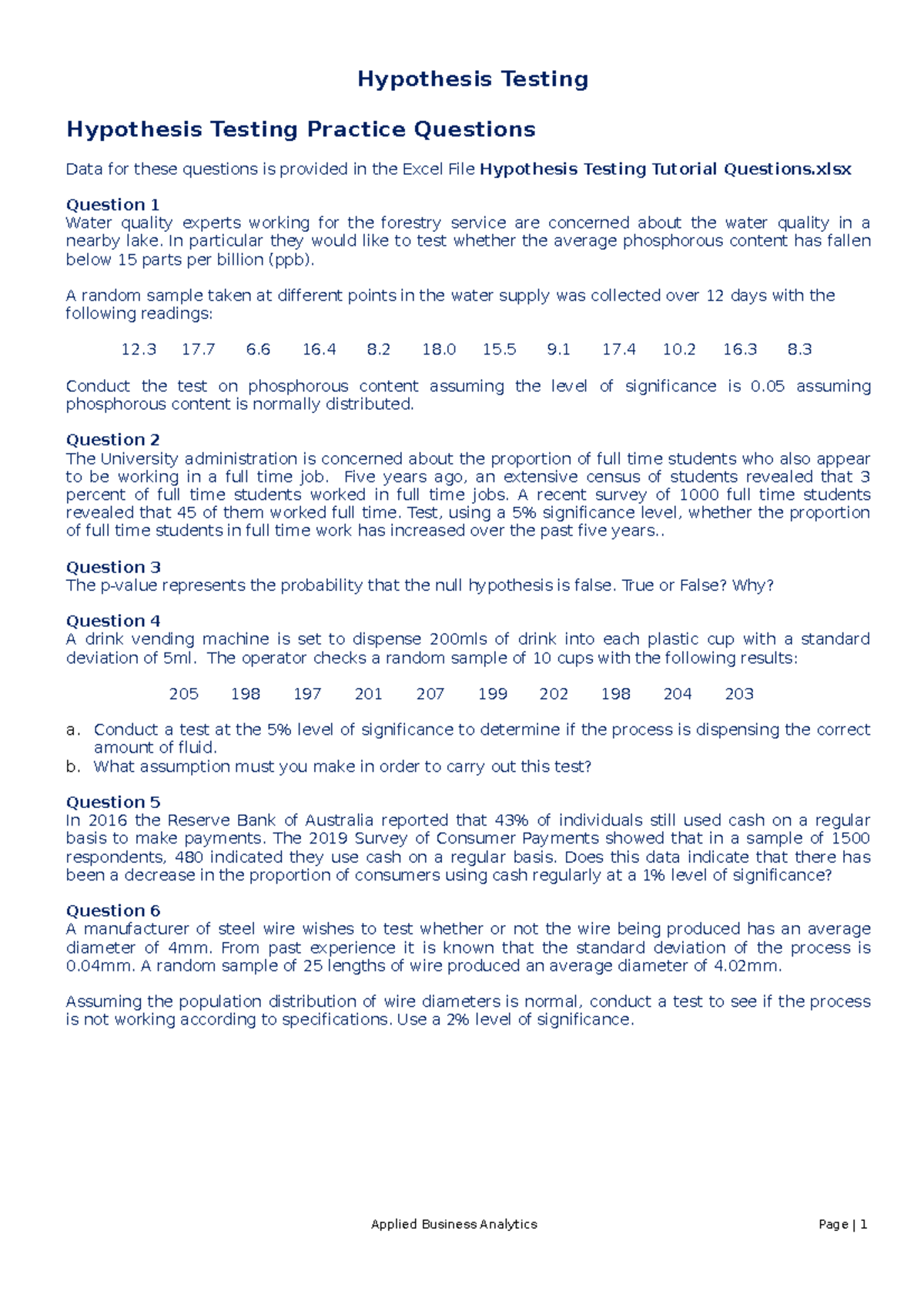 hypothesis testing past paper questions