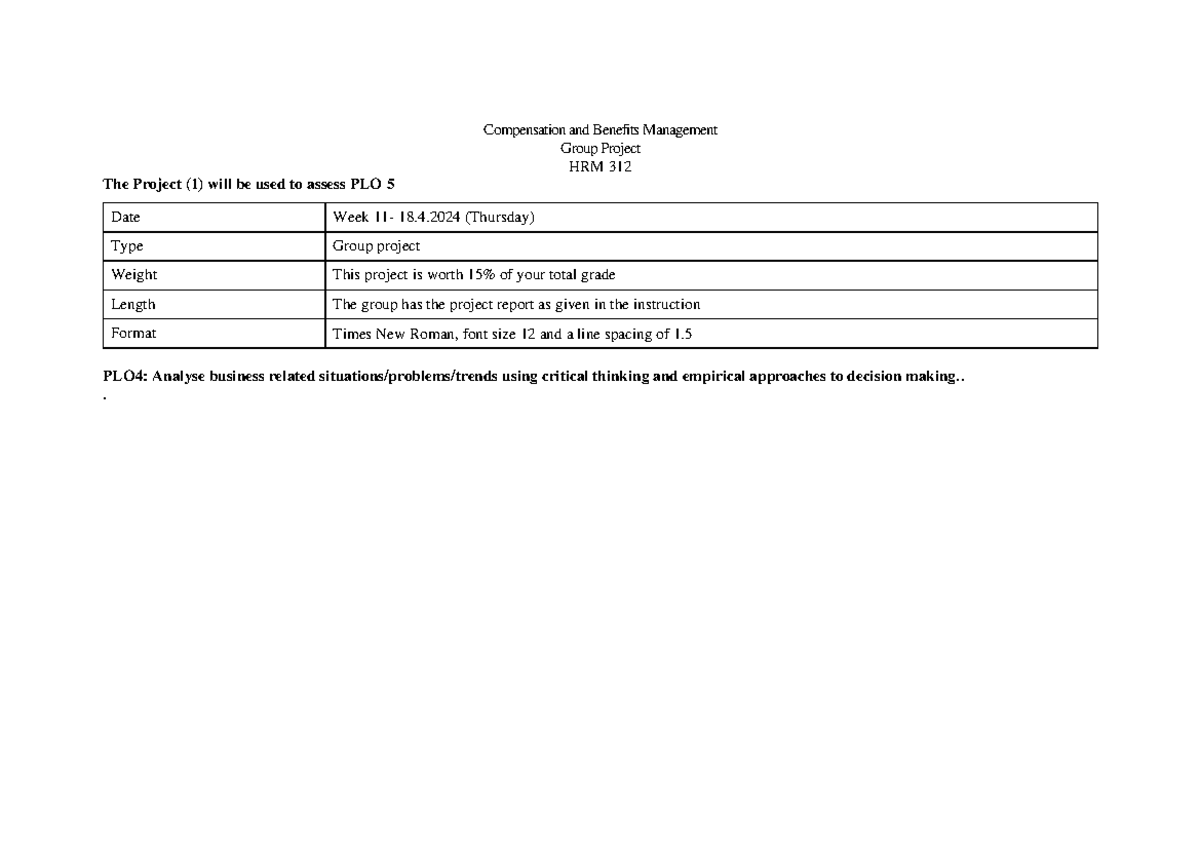 2. Rubrics - Project paper-2 - Compensation and Benefits Management ...