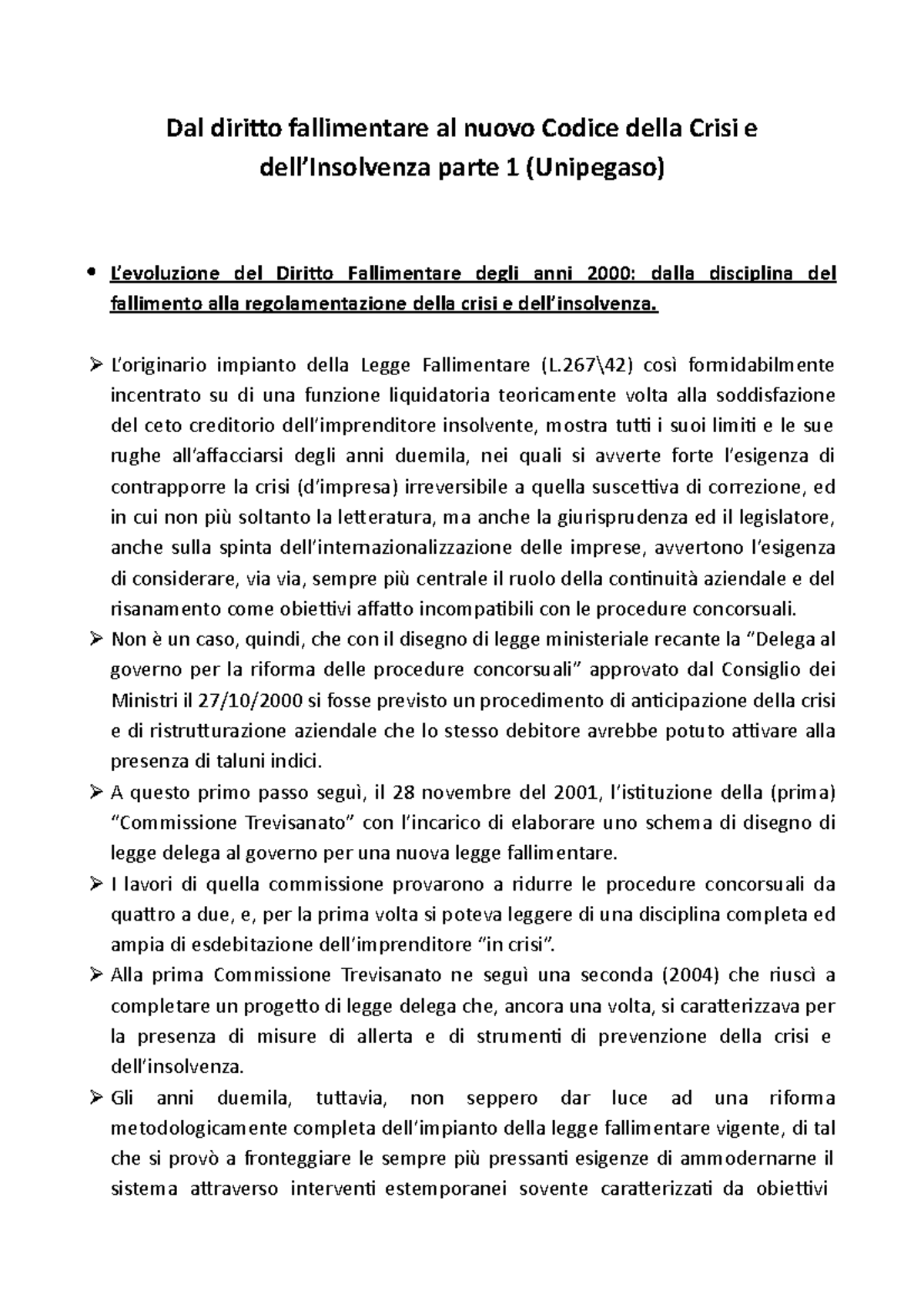 Dal diritto fallimentare al nuovo Codice