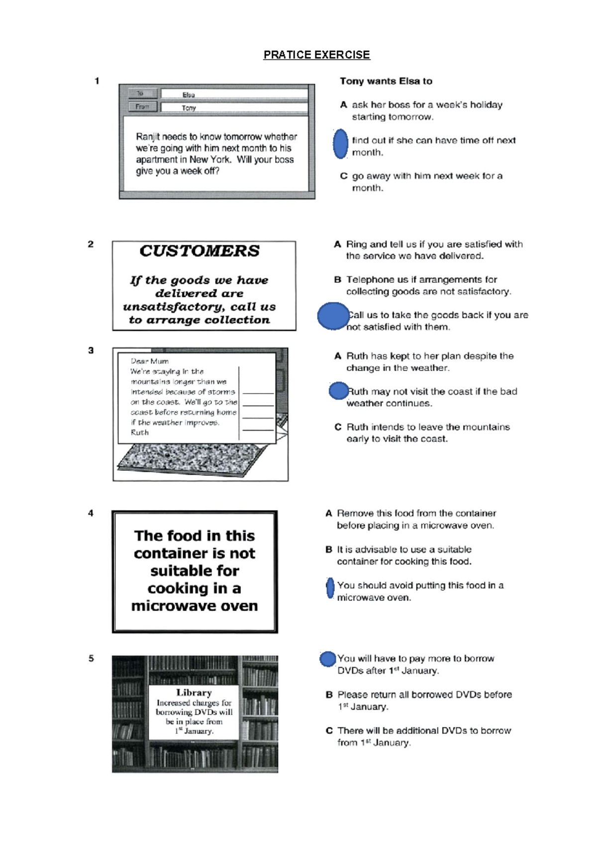 Practice Exercise (Notices) - PRATICE EXERCISE Look at the text in each ...