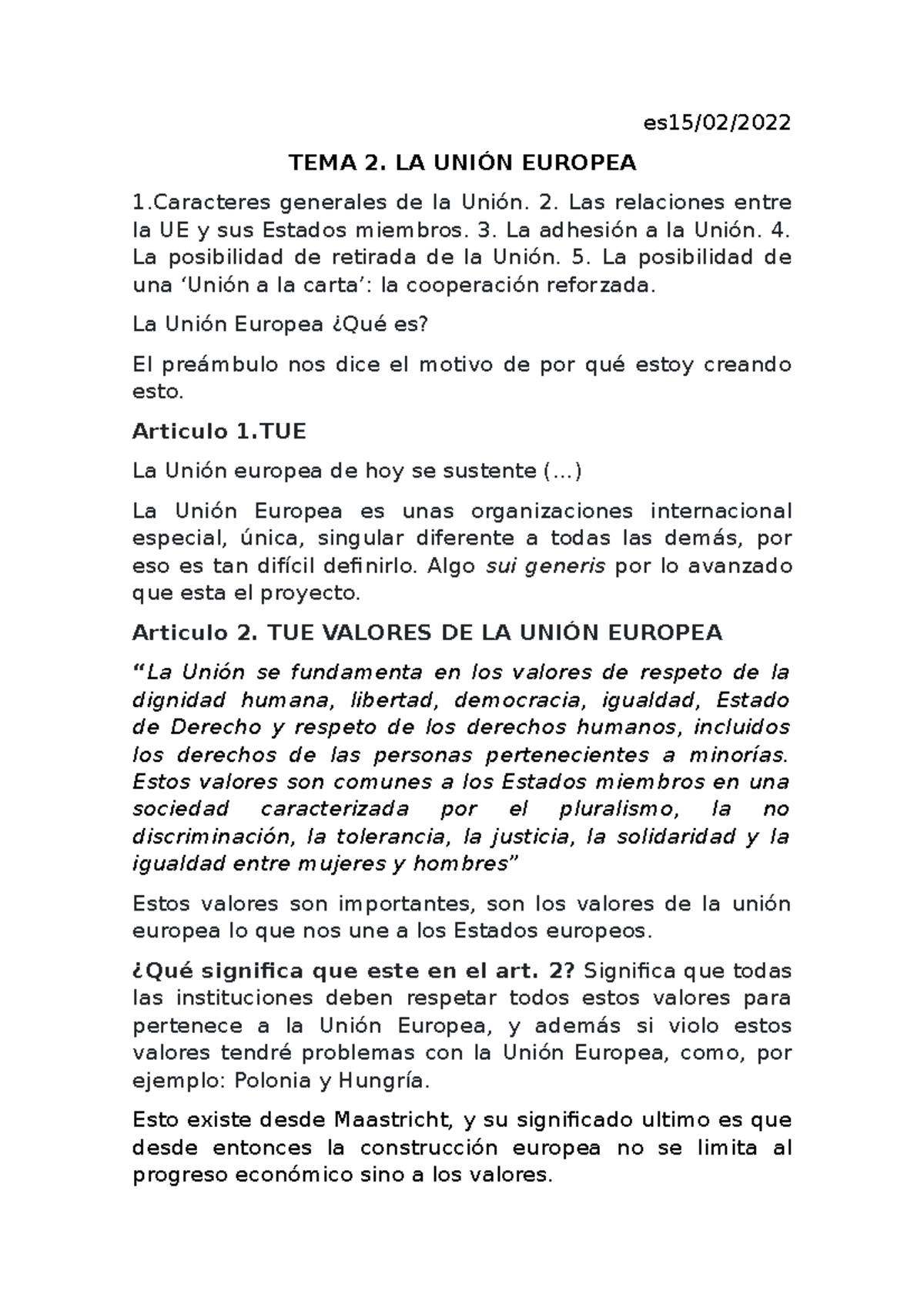 TEMA 2 LA UNION EUROPEA (UE) Y ARTICULO TUE - es15/02/ TEMA 2. LA UNIÓN ...