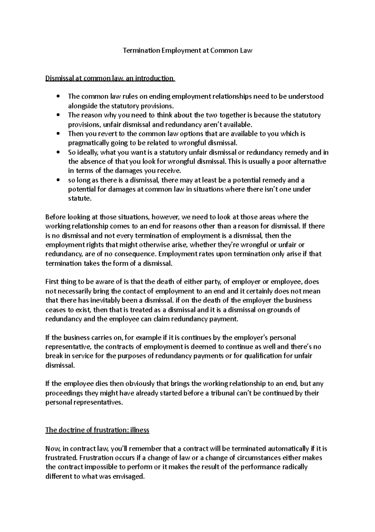 Unfair dismissal part 1 - Termination Employment at Common Law ...