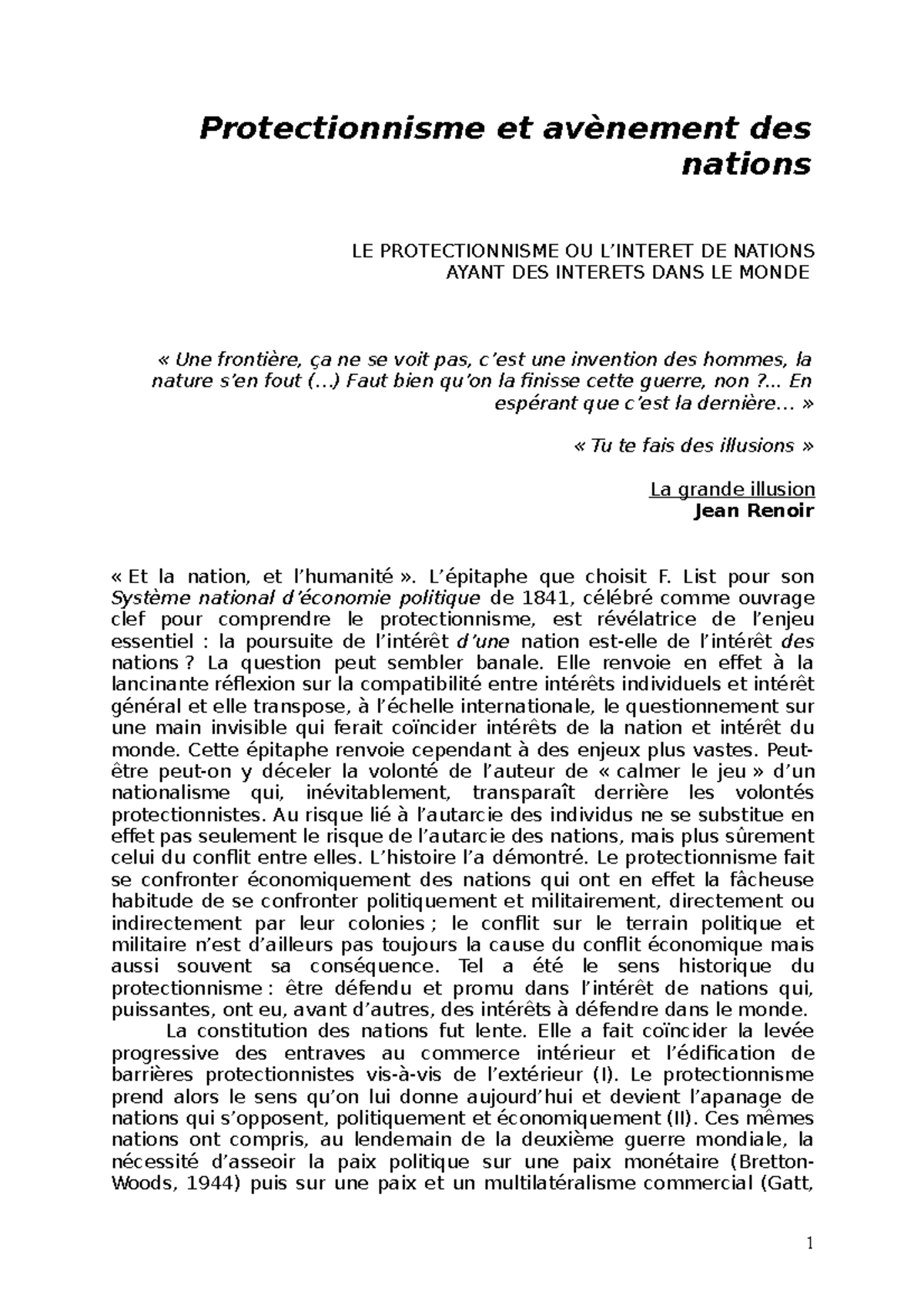 Protectionnisme et Nation - Protectionnisme et avènement des nations LE ...