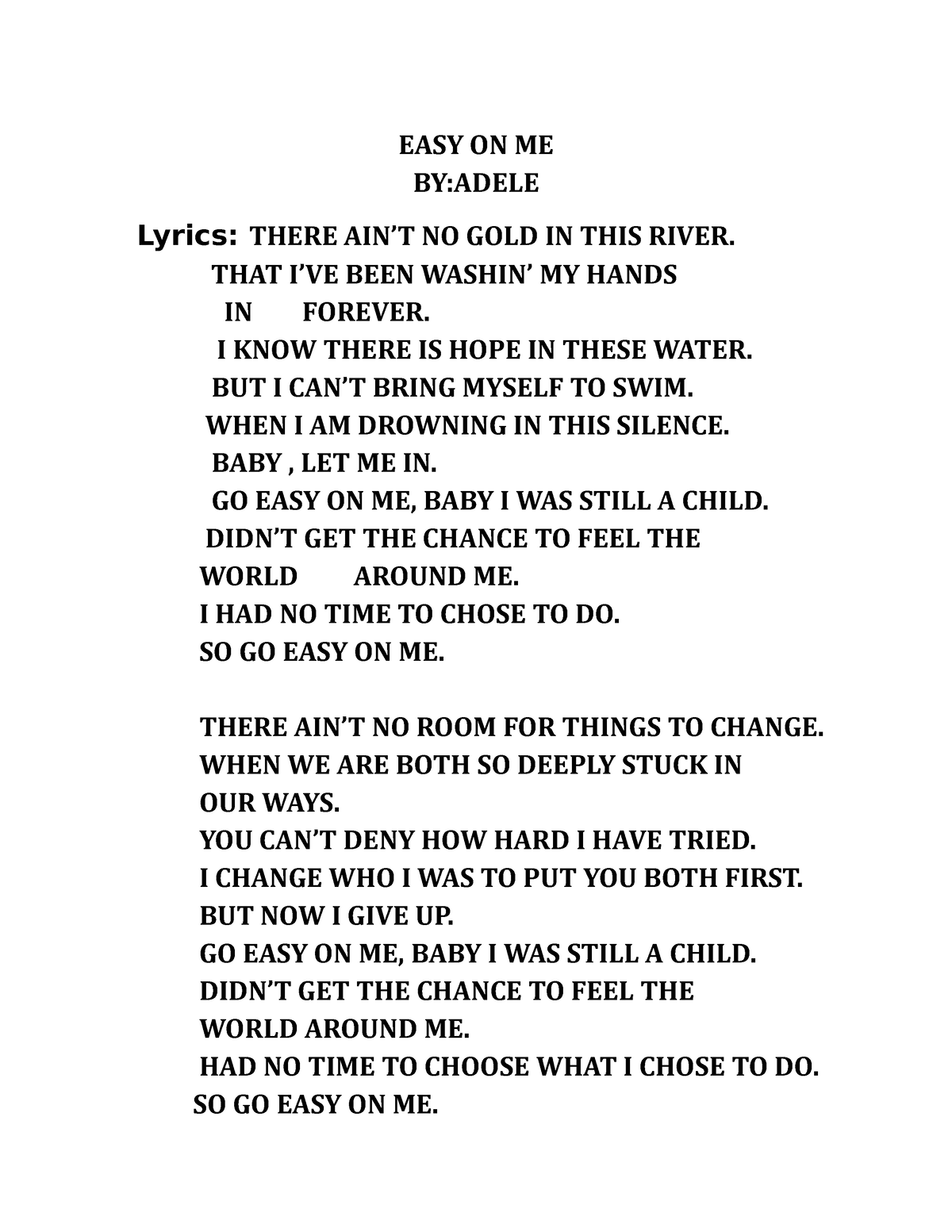 Adele – Easy On Me Lyrics