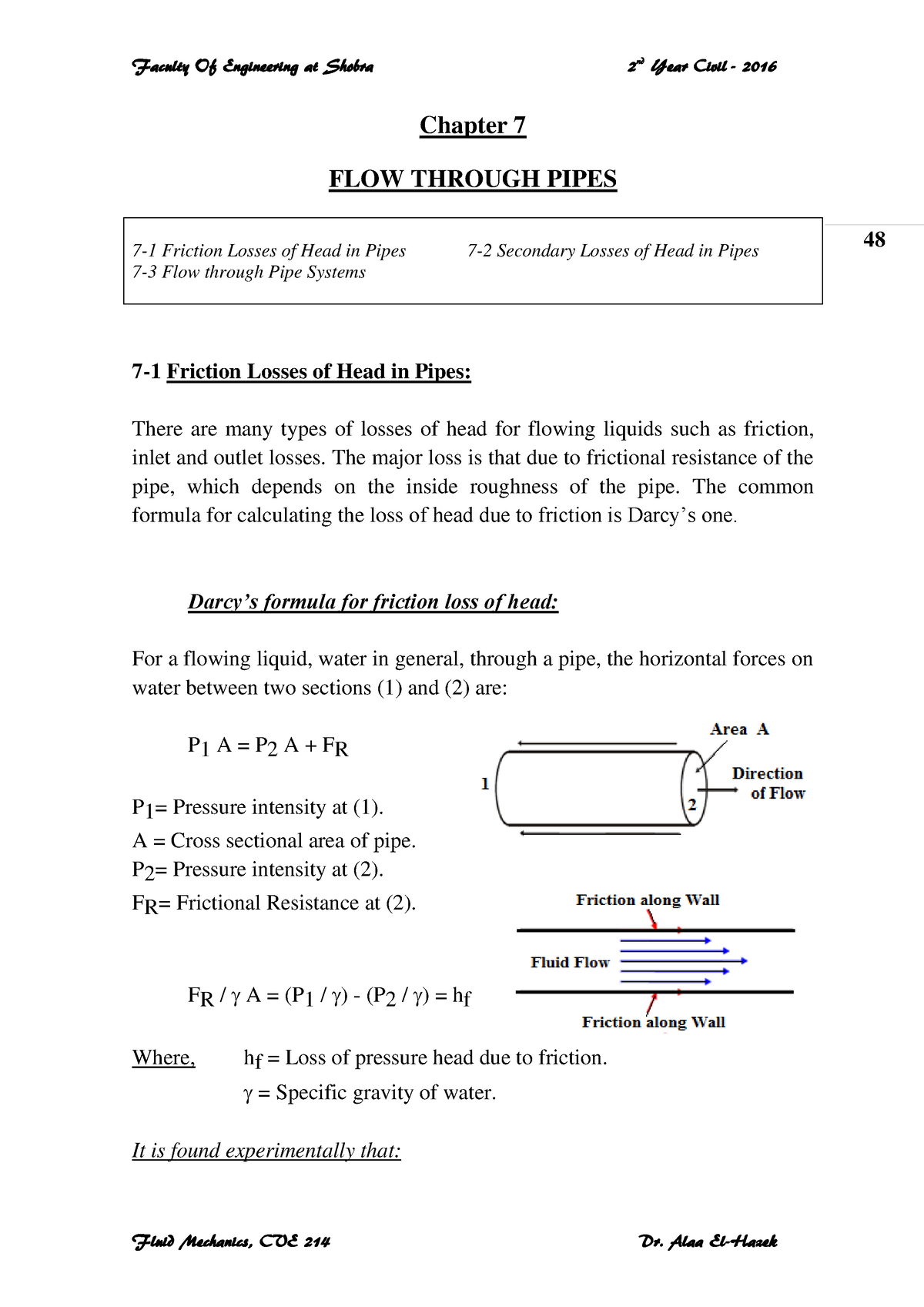 Fluids - III - Fluid Mechanics 3 Notesw - 48 Chapter 7 FLOW THROUGH ...