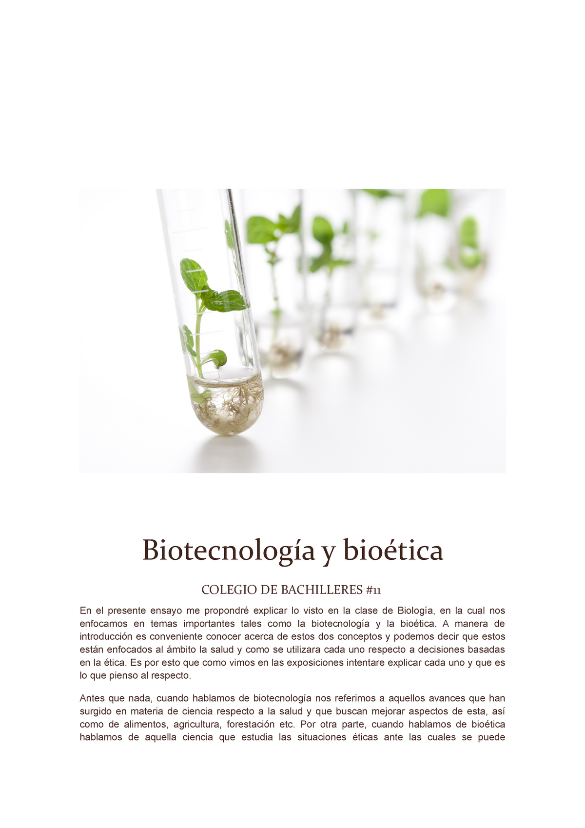 Biotecnología Y Bioética ESSAY - Biotecnología Y Bioética COLEGIO DE ...