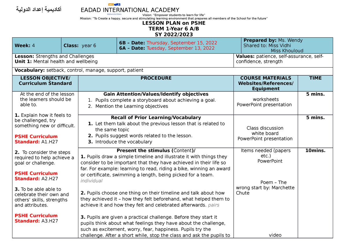 A.PSHE 6 Wk 4 - paper - أكاديمية إعداد الدولية EADAD INTERNATIONAL ...