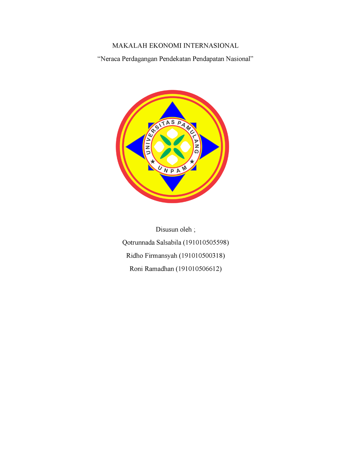 Makalah Ekonomi Internasional - MAKALAH EKONOMI INTERNASIONAL “Neraca ...