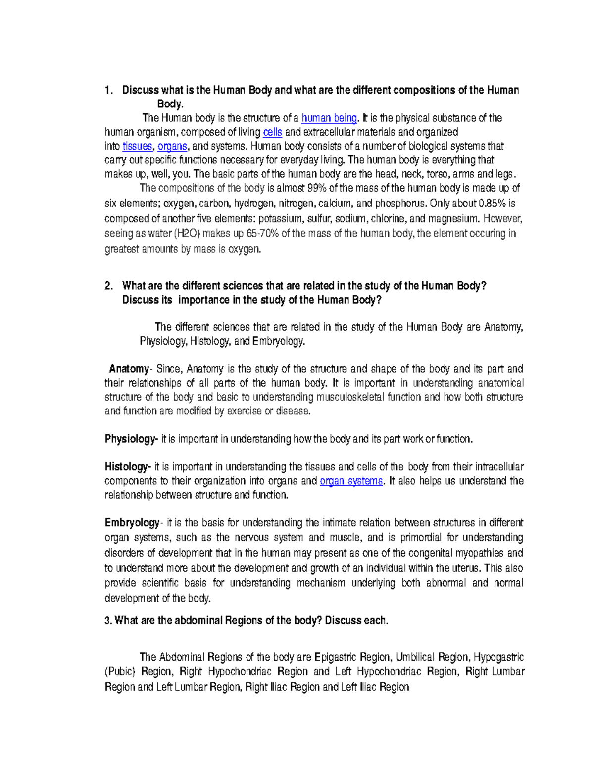 PE Upload - STUDY OF HUMAN BODY - 1 what is the Human Body and what are ...
