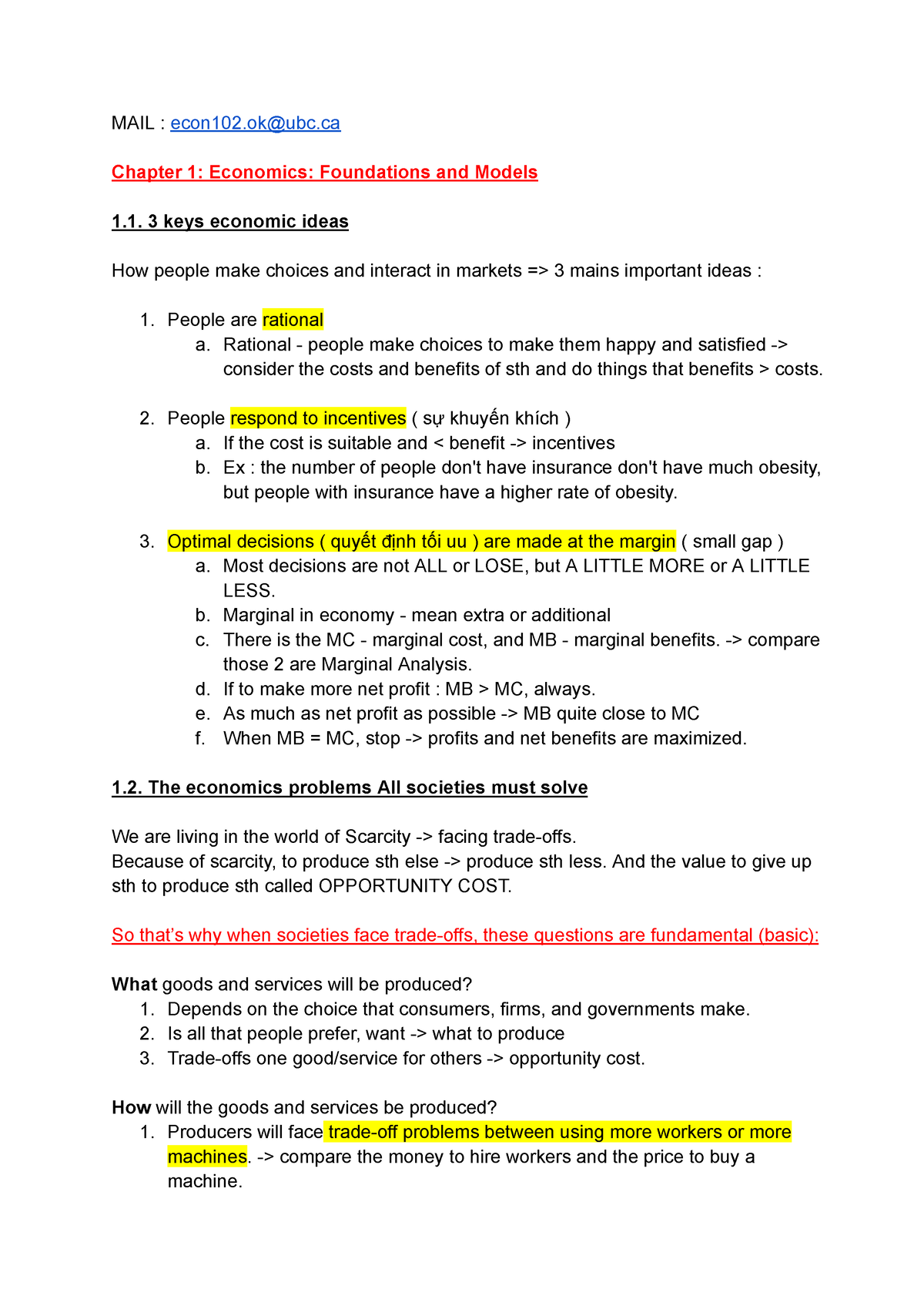 ECON 102 - Full Notes - MAIL : Econ102@ubc Chapter 1: Economics ...