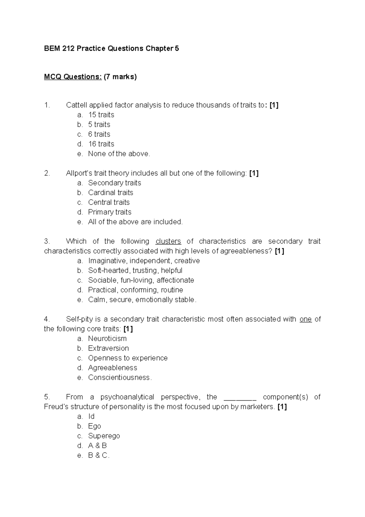 BEM 212 Practice questions Chapter 5 - BEM 212 Practice Questions ...