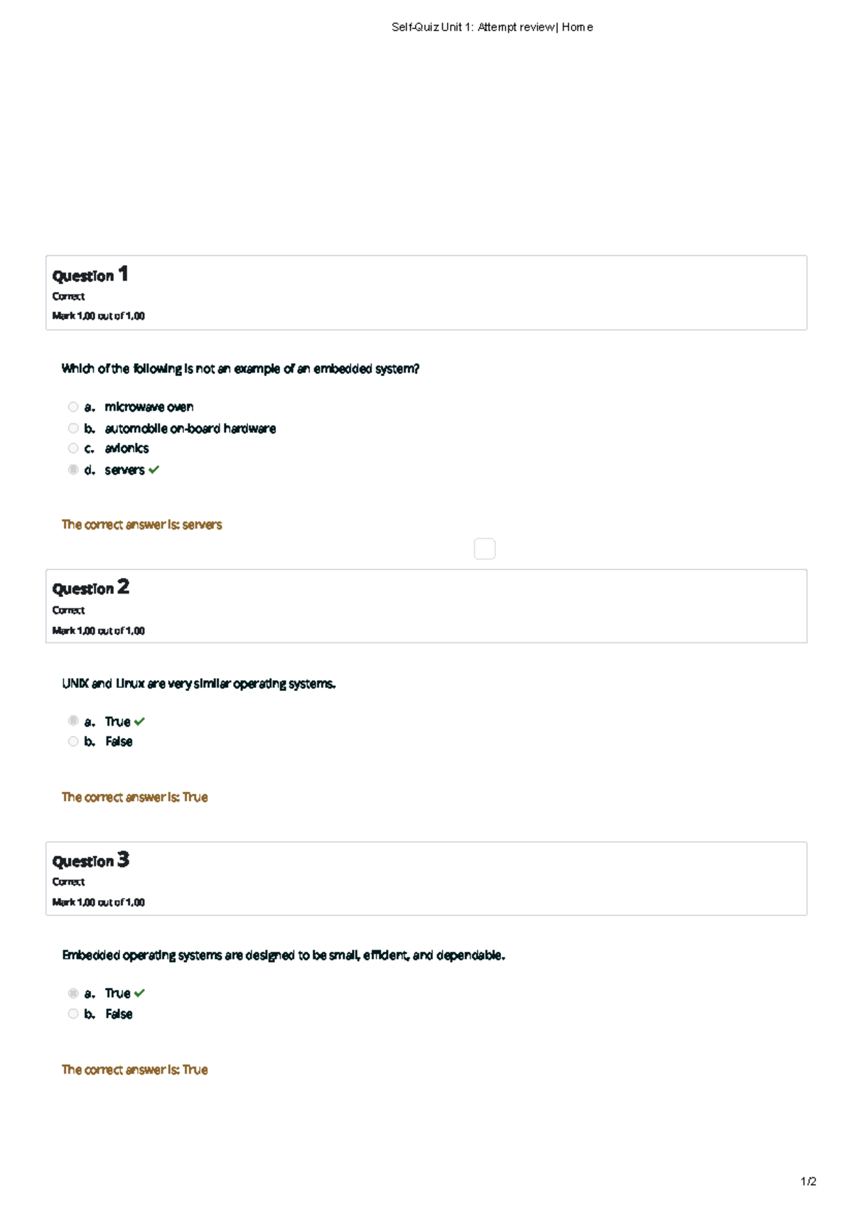 Self-Quiz Unit 1 Attempt review Home 1 - Self-Quiz Unit 1: Attempt ...