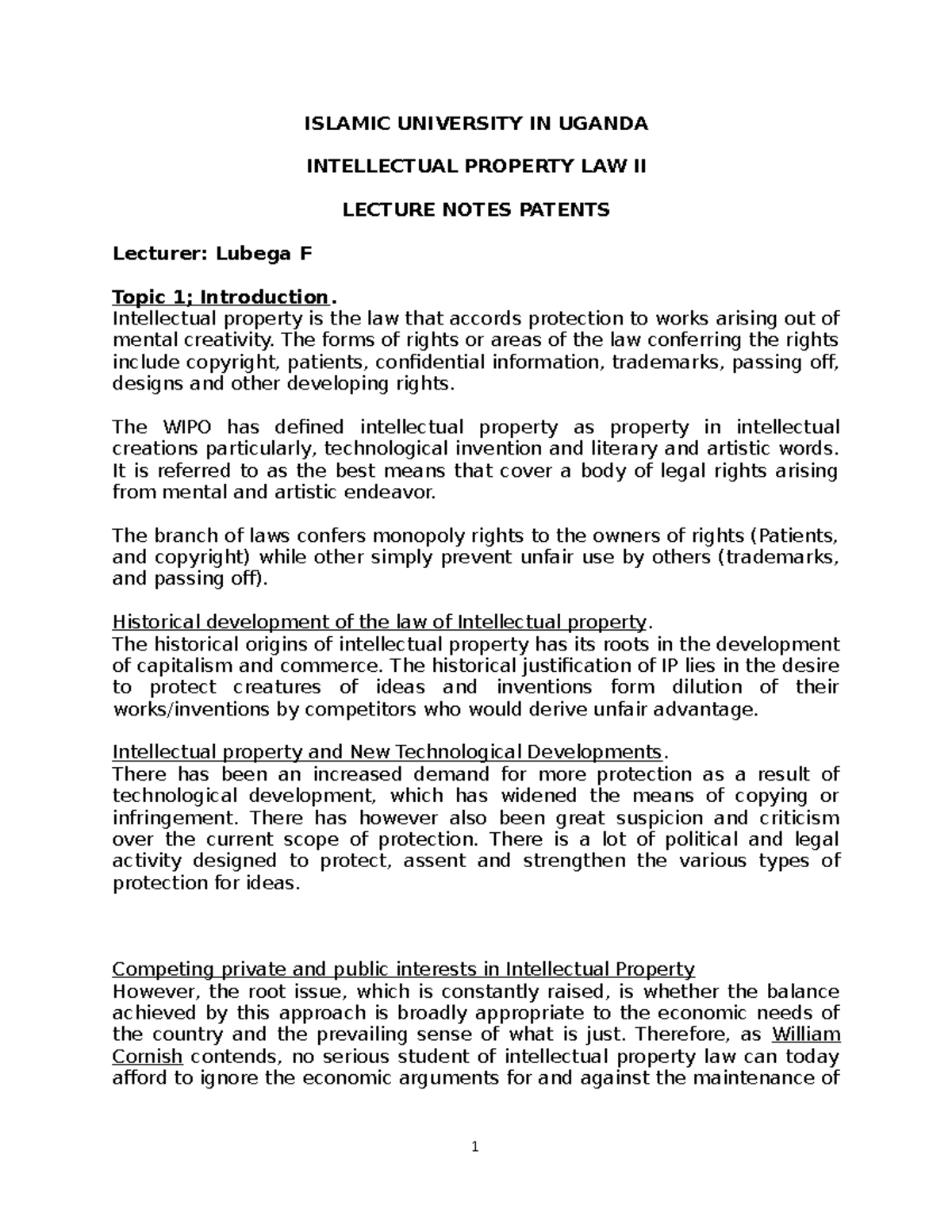 Intellectual Property LAW 1 Farouk 2 ISLAMIC UNIVERSITY IN UGANDA
