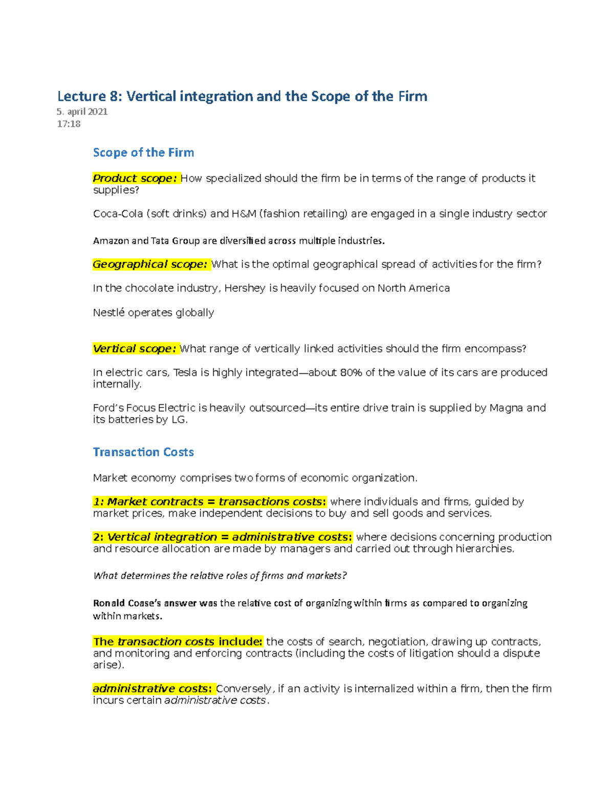 Vertical integration 1 - Strategic Management - CBS - Studocu
