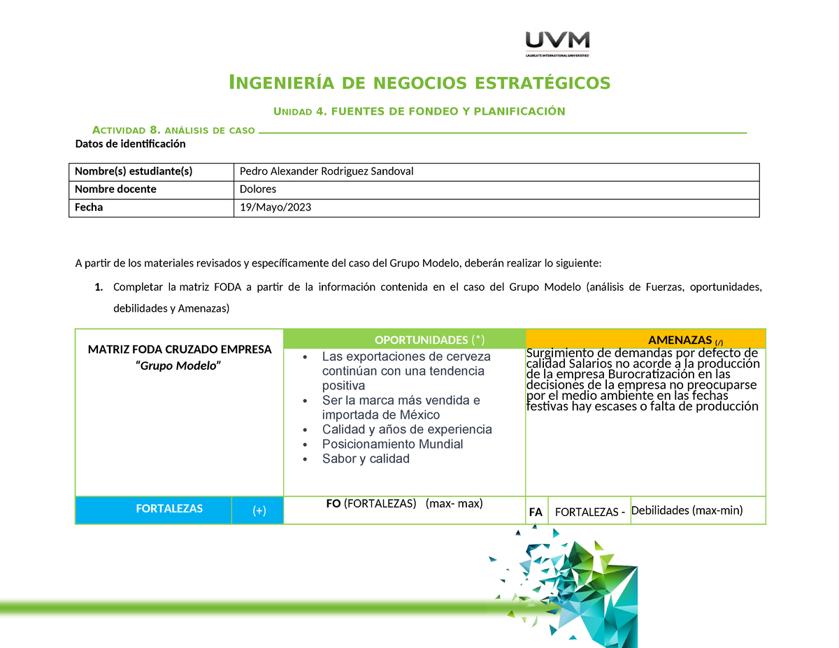 Analisis Caso Actividad IngenierÍa De Negocios EstratÉgicos Unidad 4 Fuentes De Fondeo Y 0113