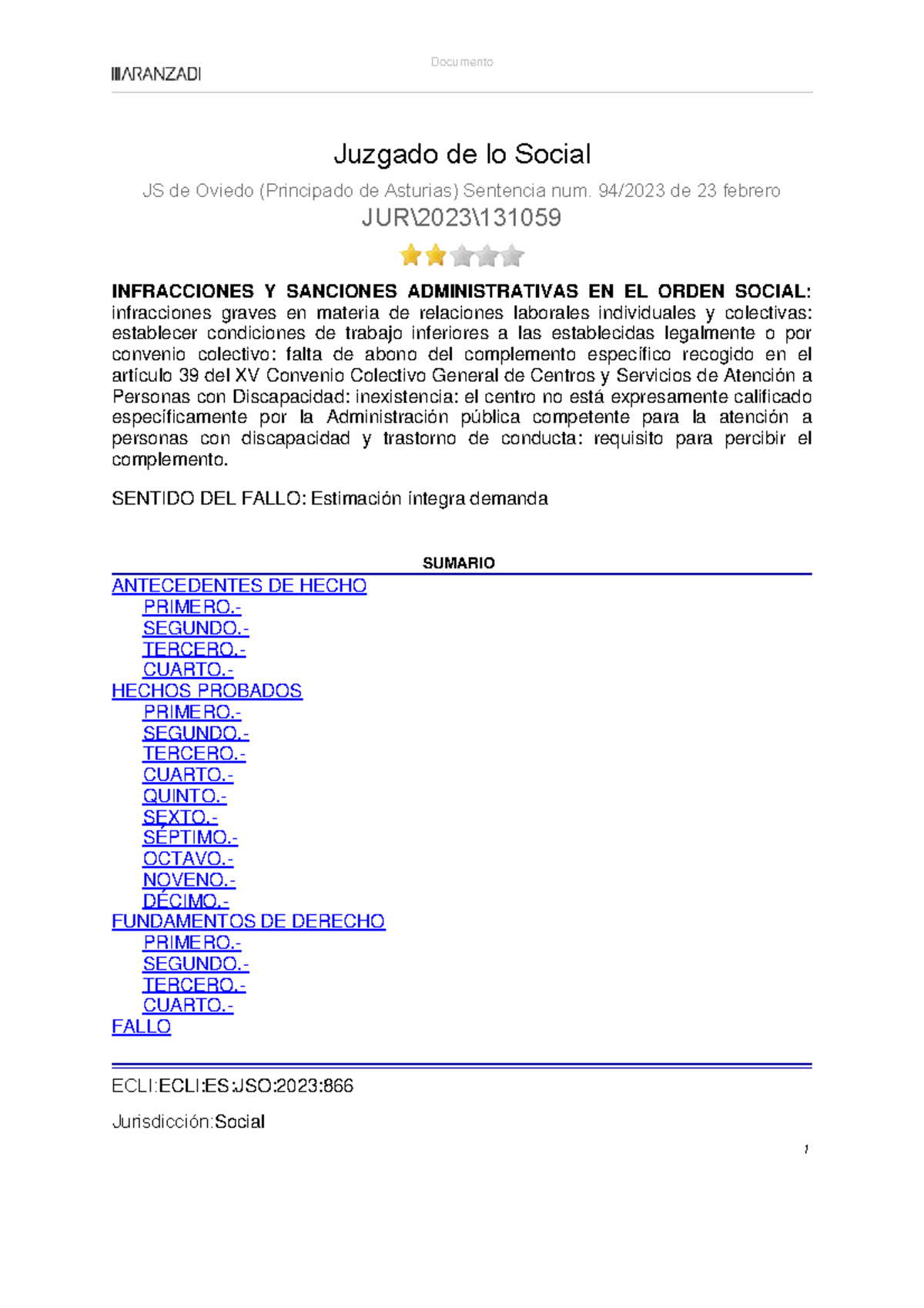 Jur JS de Oviedo (Principado de Asturias) Sentencia num. 94-2023 de 23