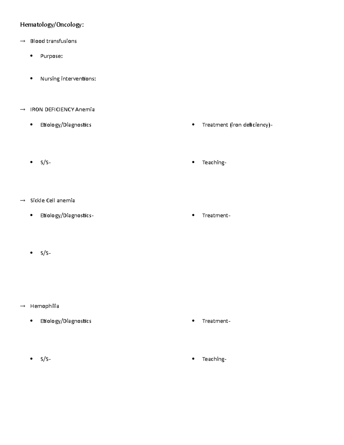 Exam4 Outline - Hematology/Oncology: Blood transfusions Purpose ...